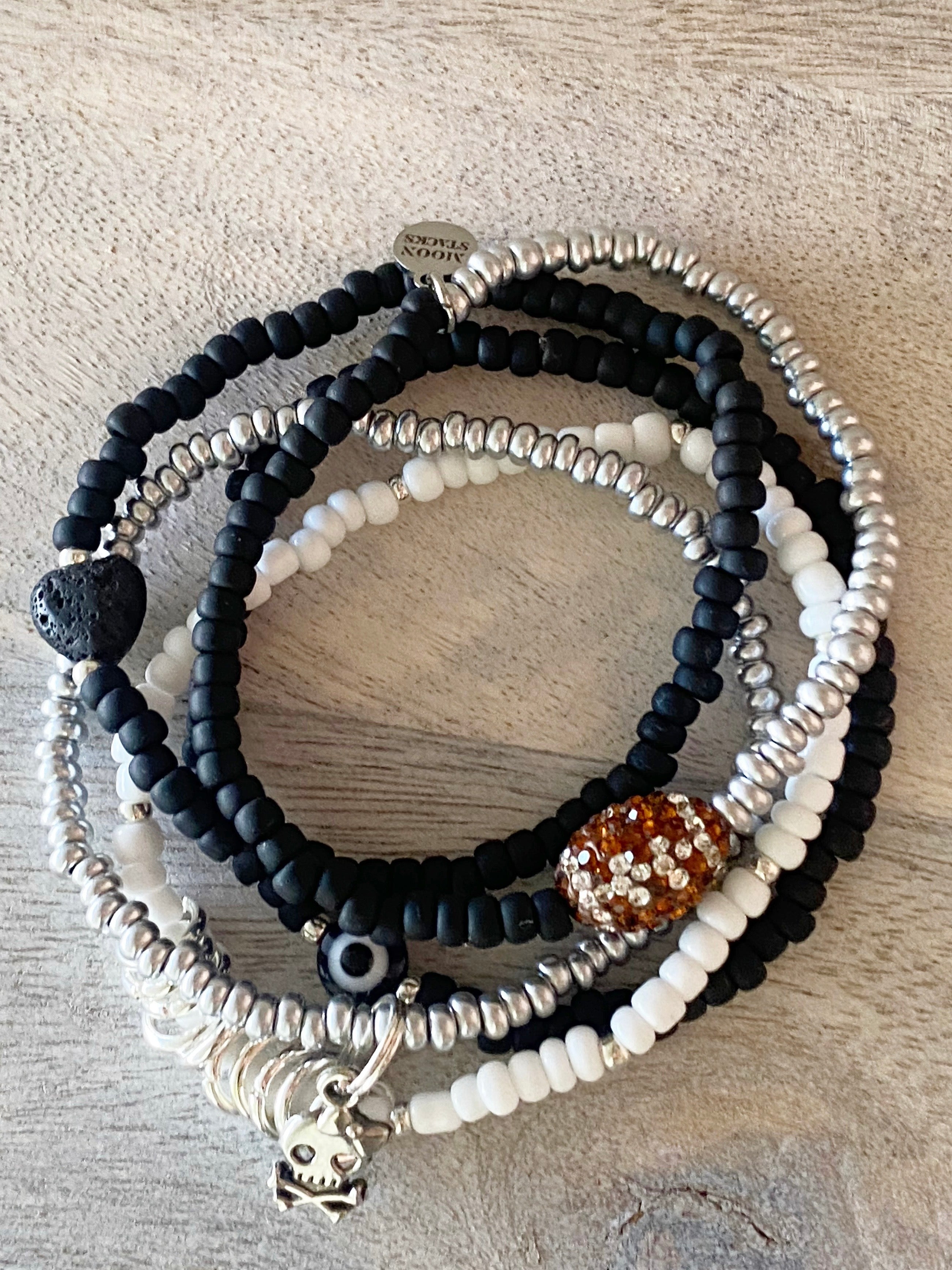 Black & Silver Football Bracelet Stack