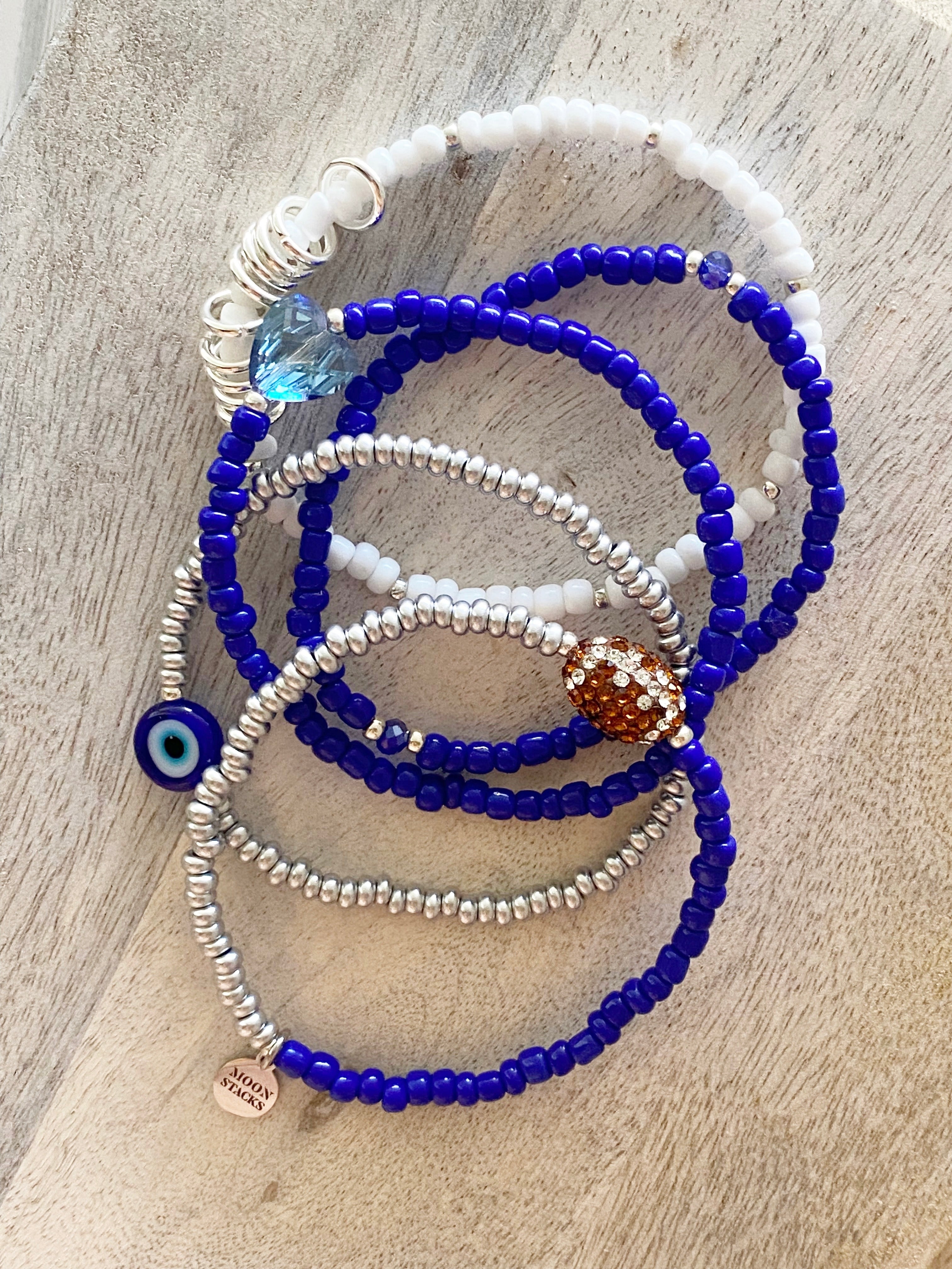 Blue & Silver Football Bracelet Stack