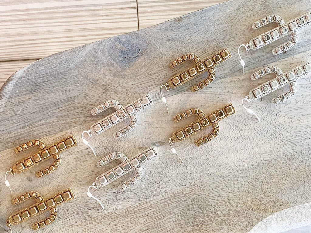 Silver Cactus Western Earrings