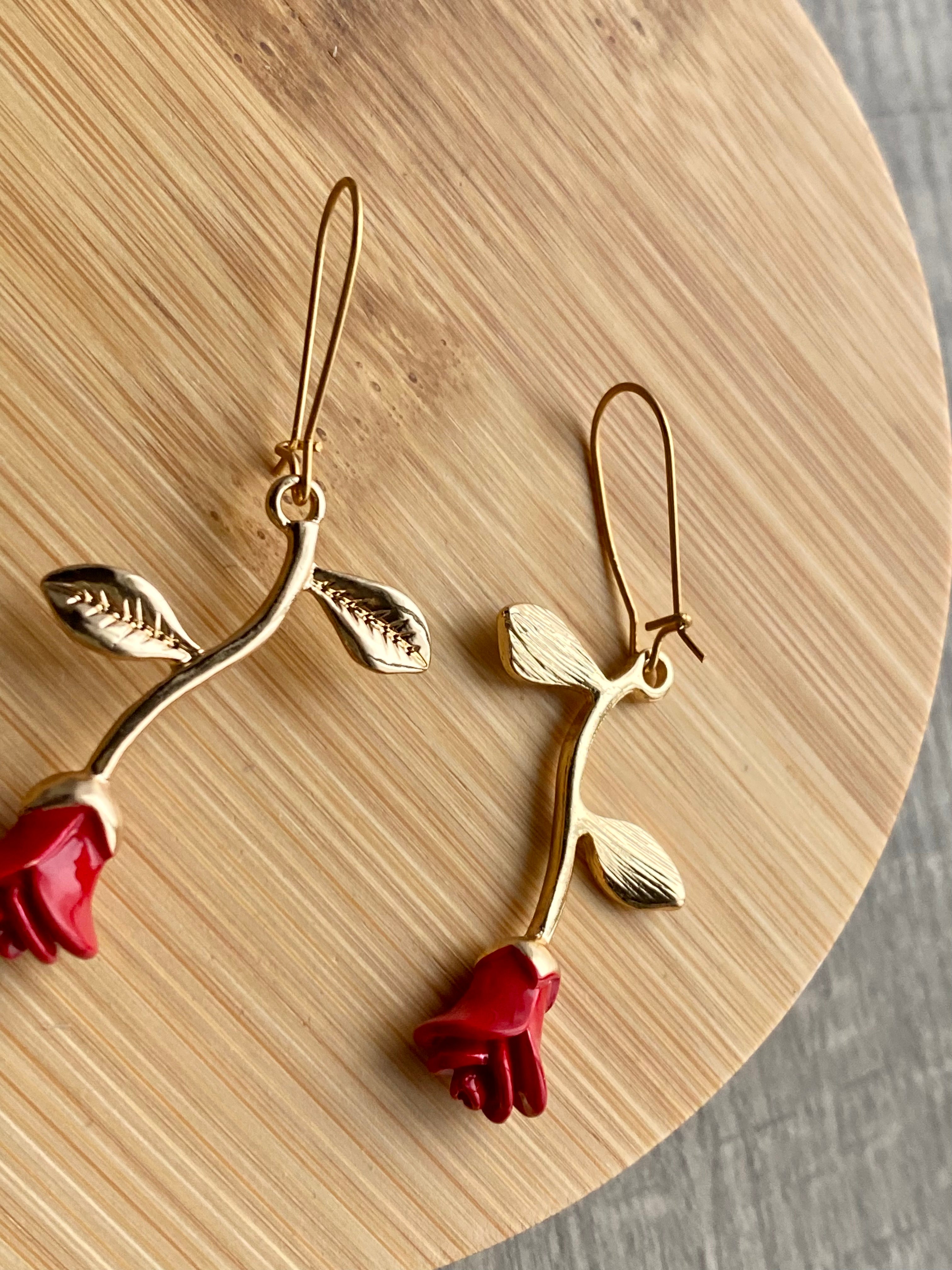 Belle Red Rose Earrings