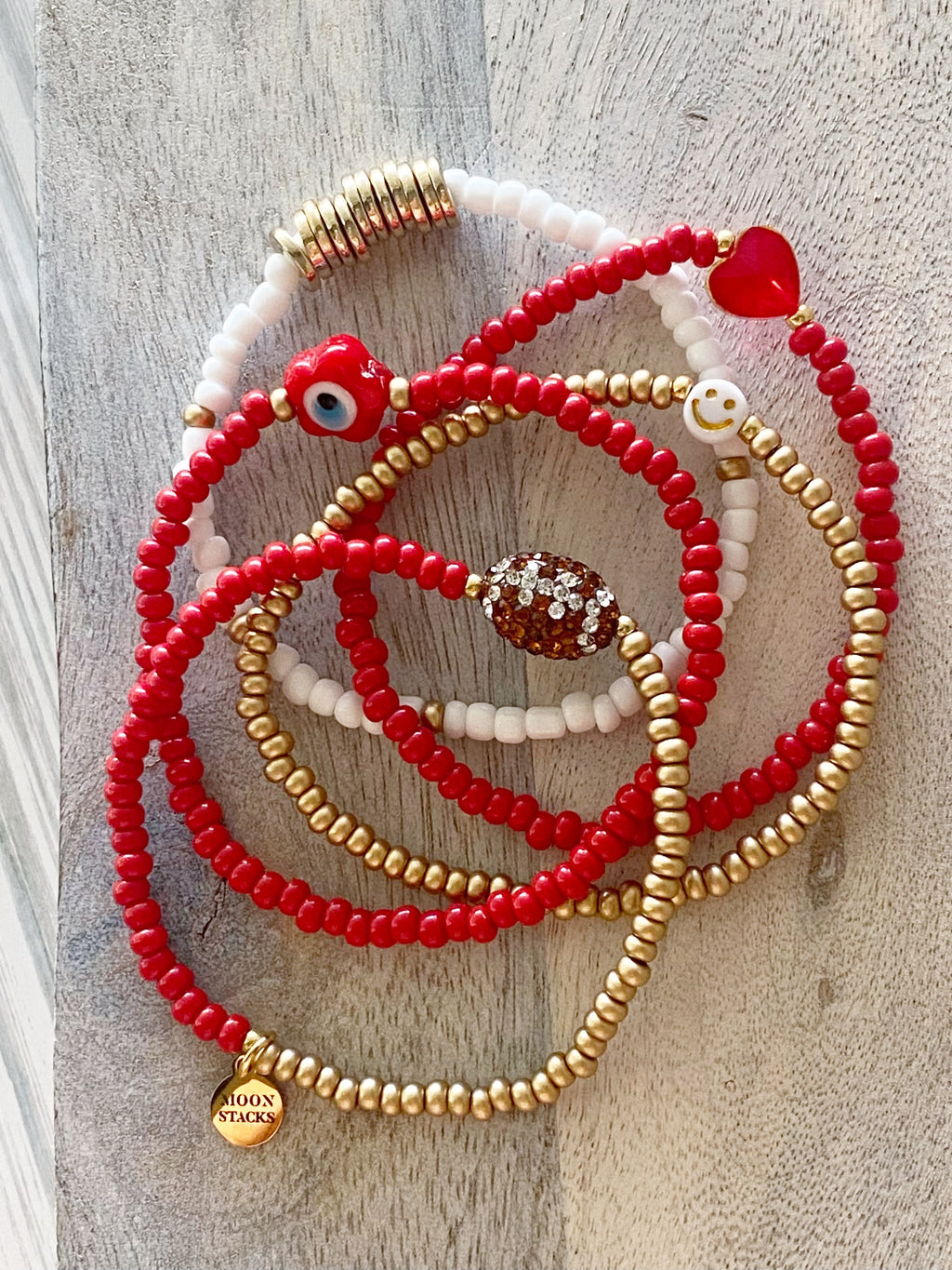 Red & Gold Football Bracelet Stack