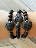 Lava stone heart beaded bracelet