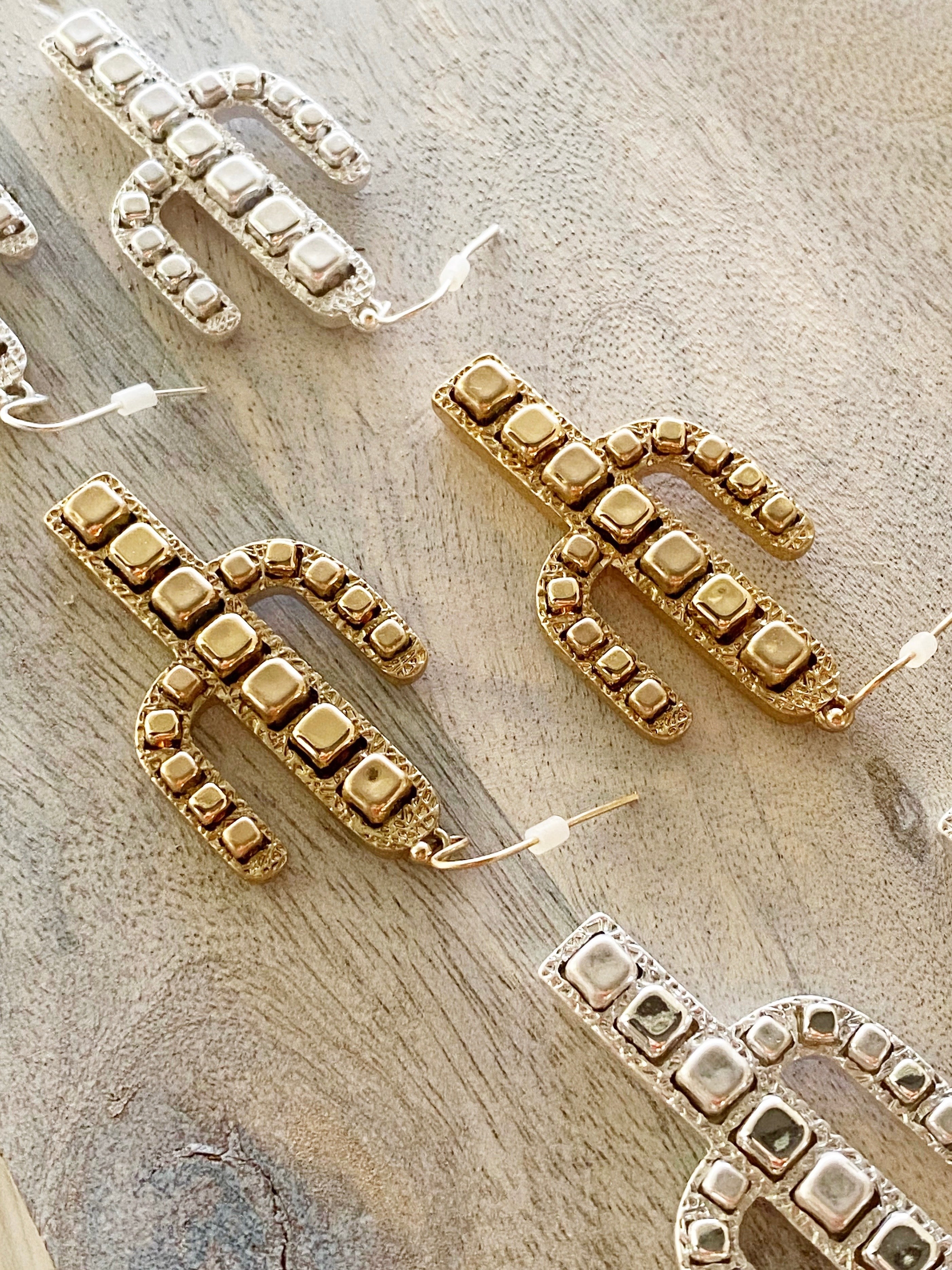 Silver Cactus Western Earrings