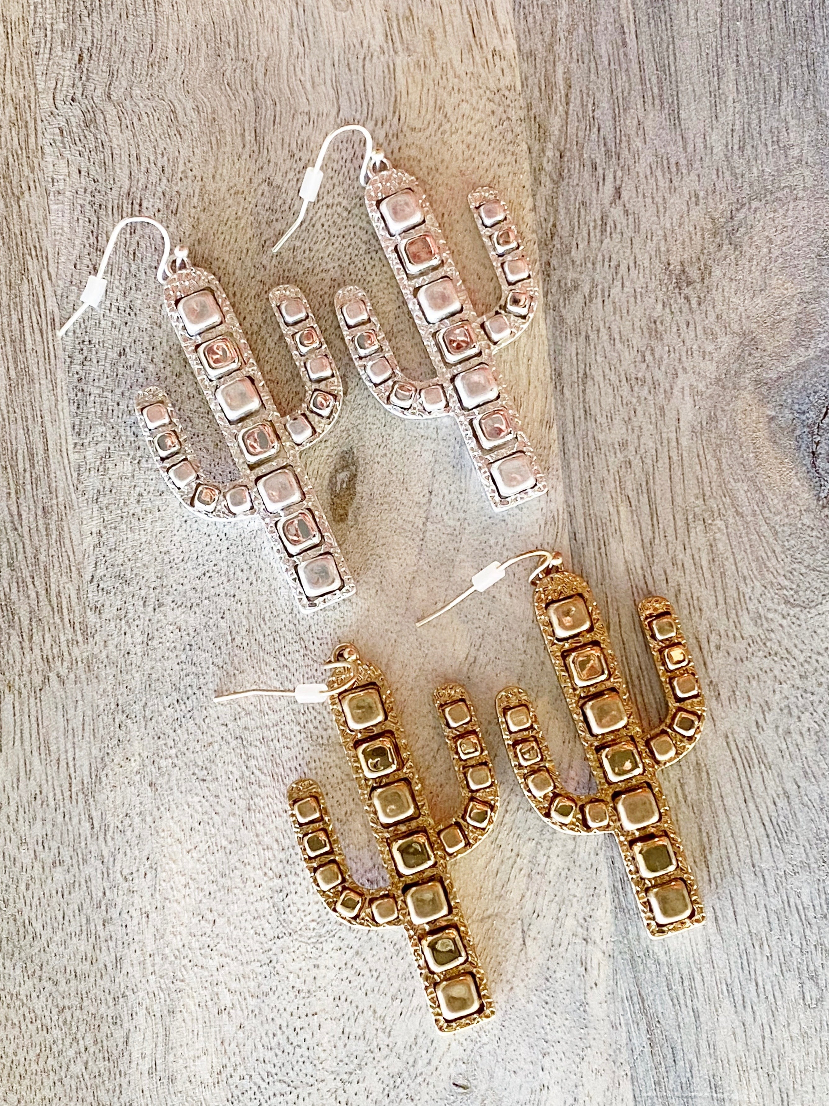 Silver Cactus Western Earrings