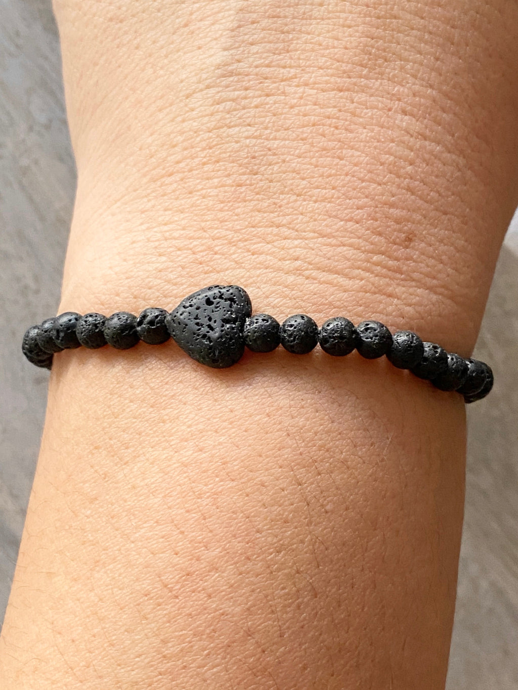 Dainty Lava Stone Heart Beaded Bracelet