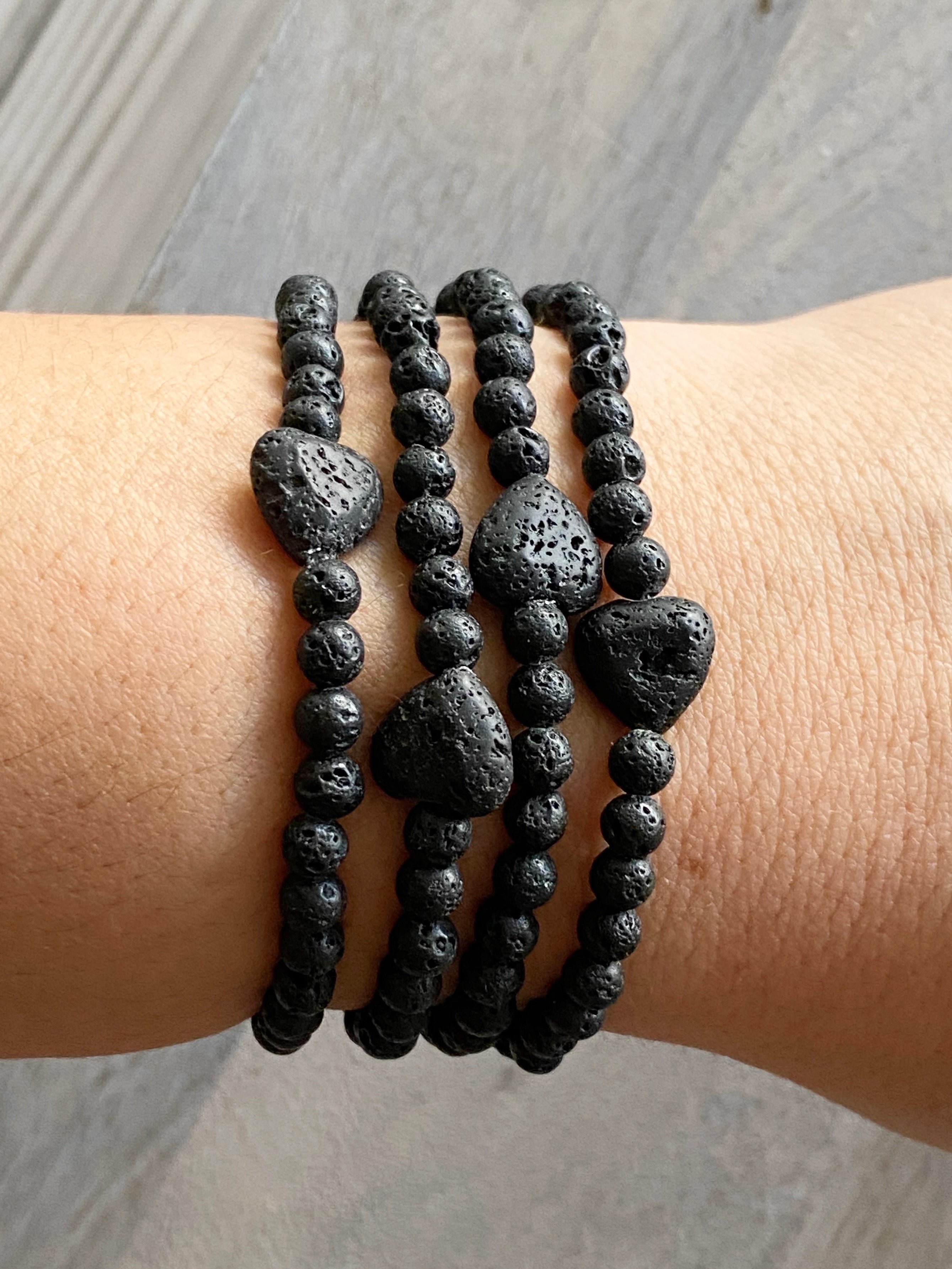 Dainty Lava Stone Heart Beaded Bracelet
