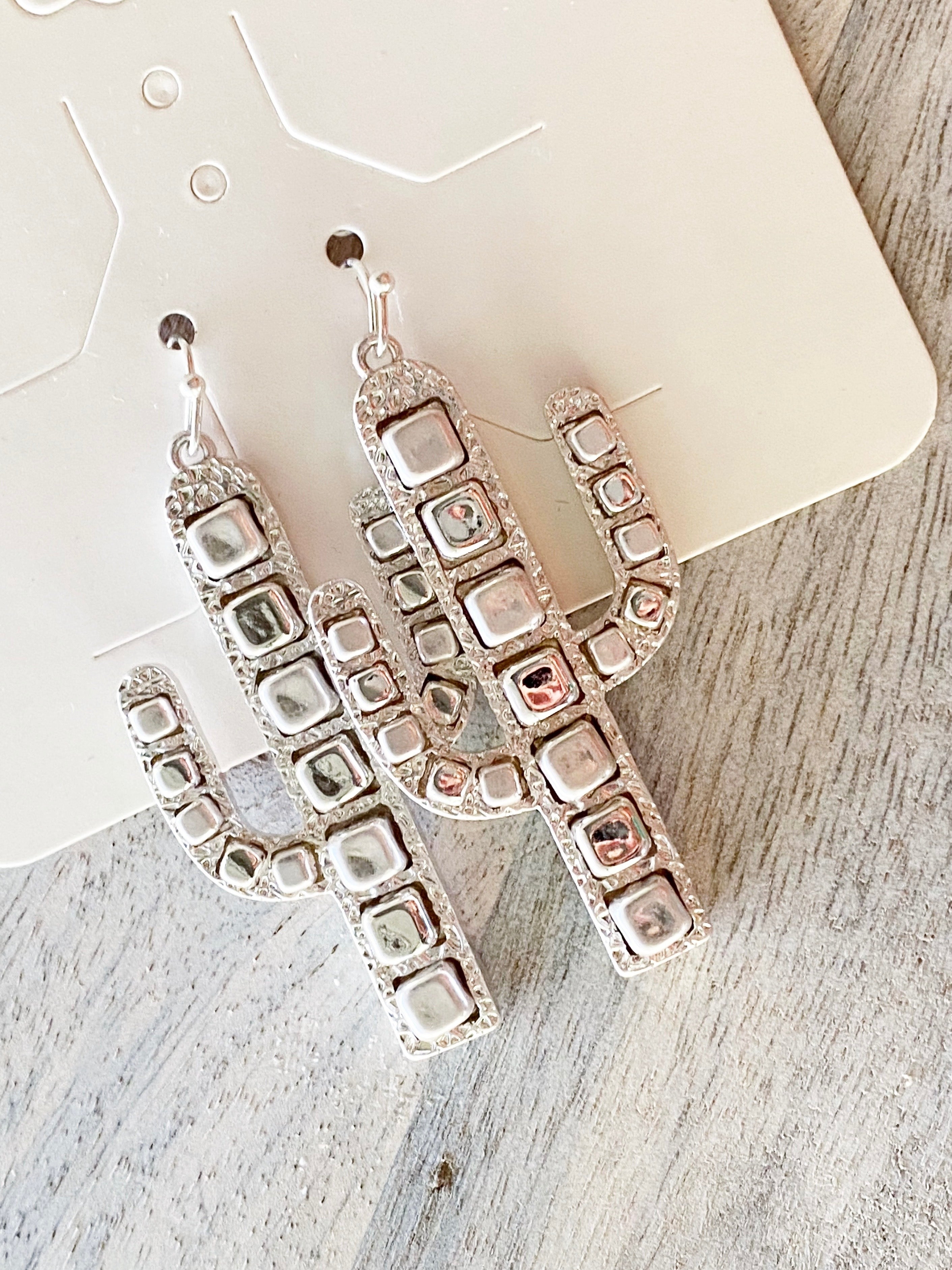 Silver Cactus Western Earrings