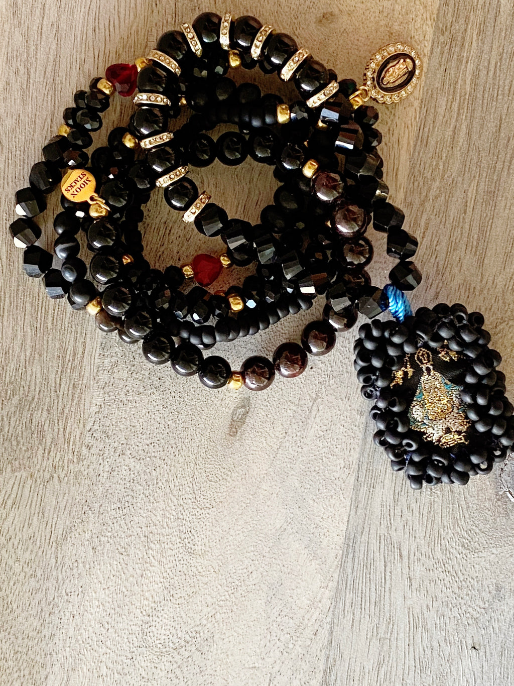 Black Escapulario Bracelet Stack