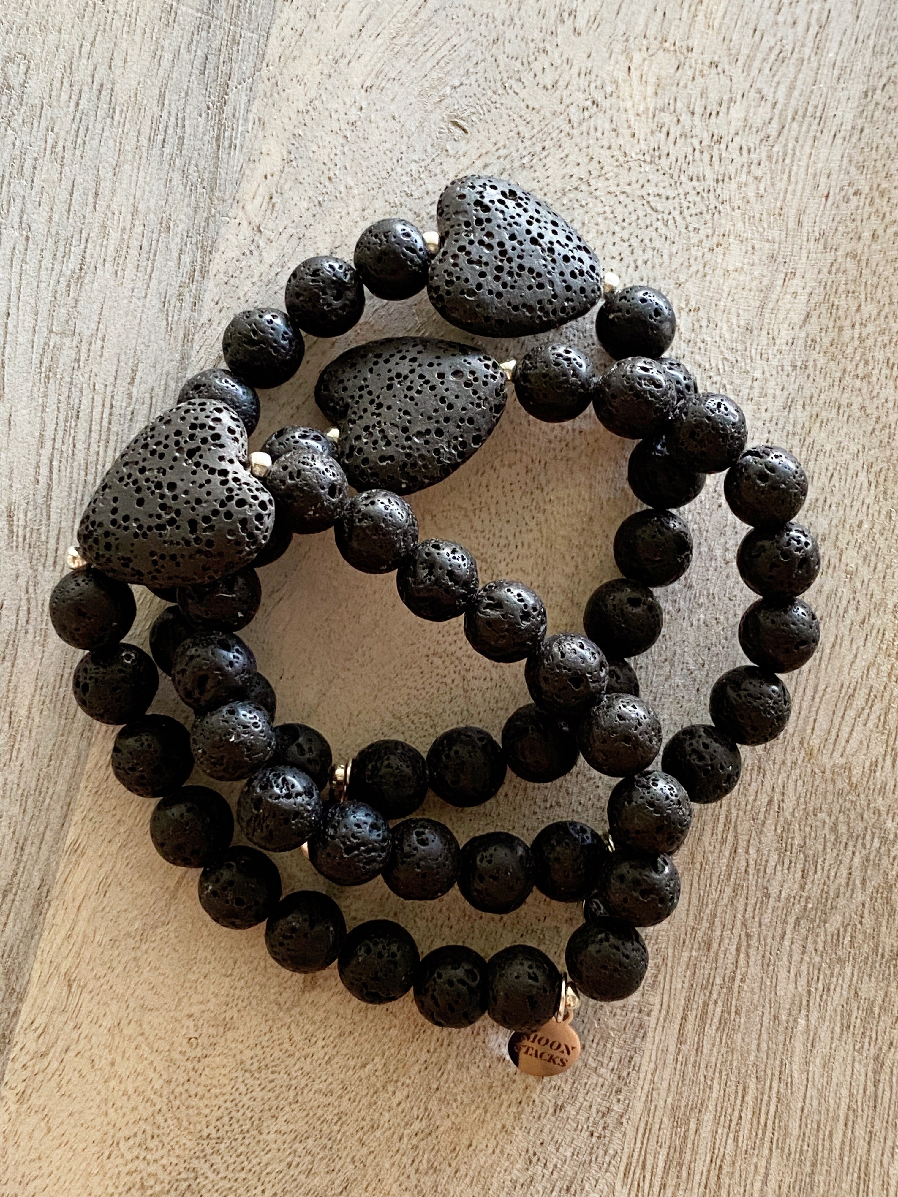 Lava stone heart beaded bracelet