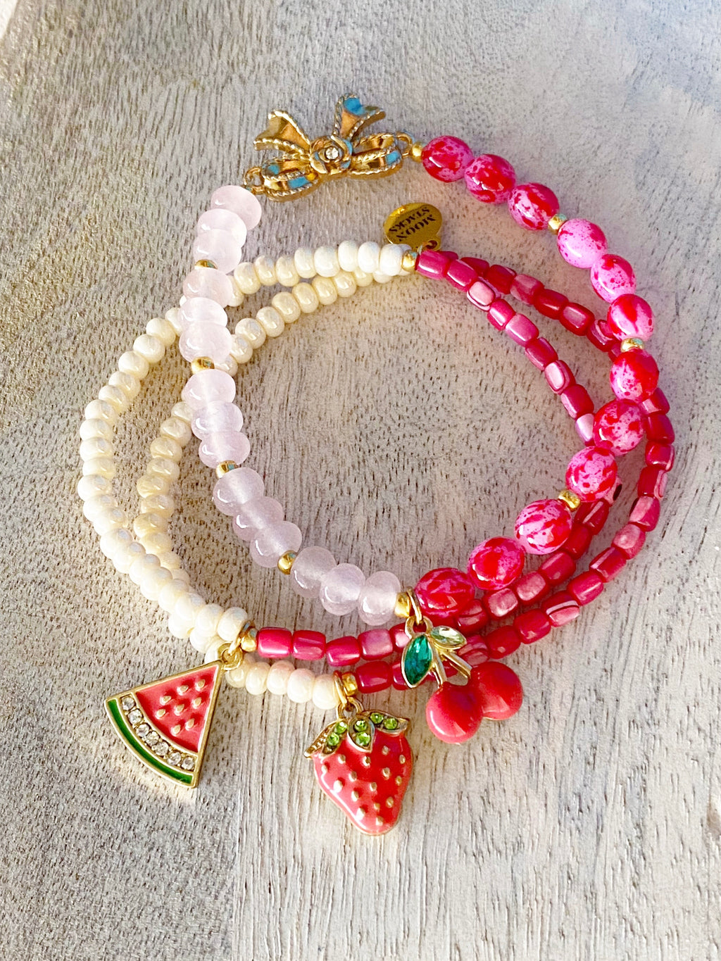 Strawberry Sorbet Beaded Beaded Bracelet Stack