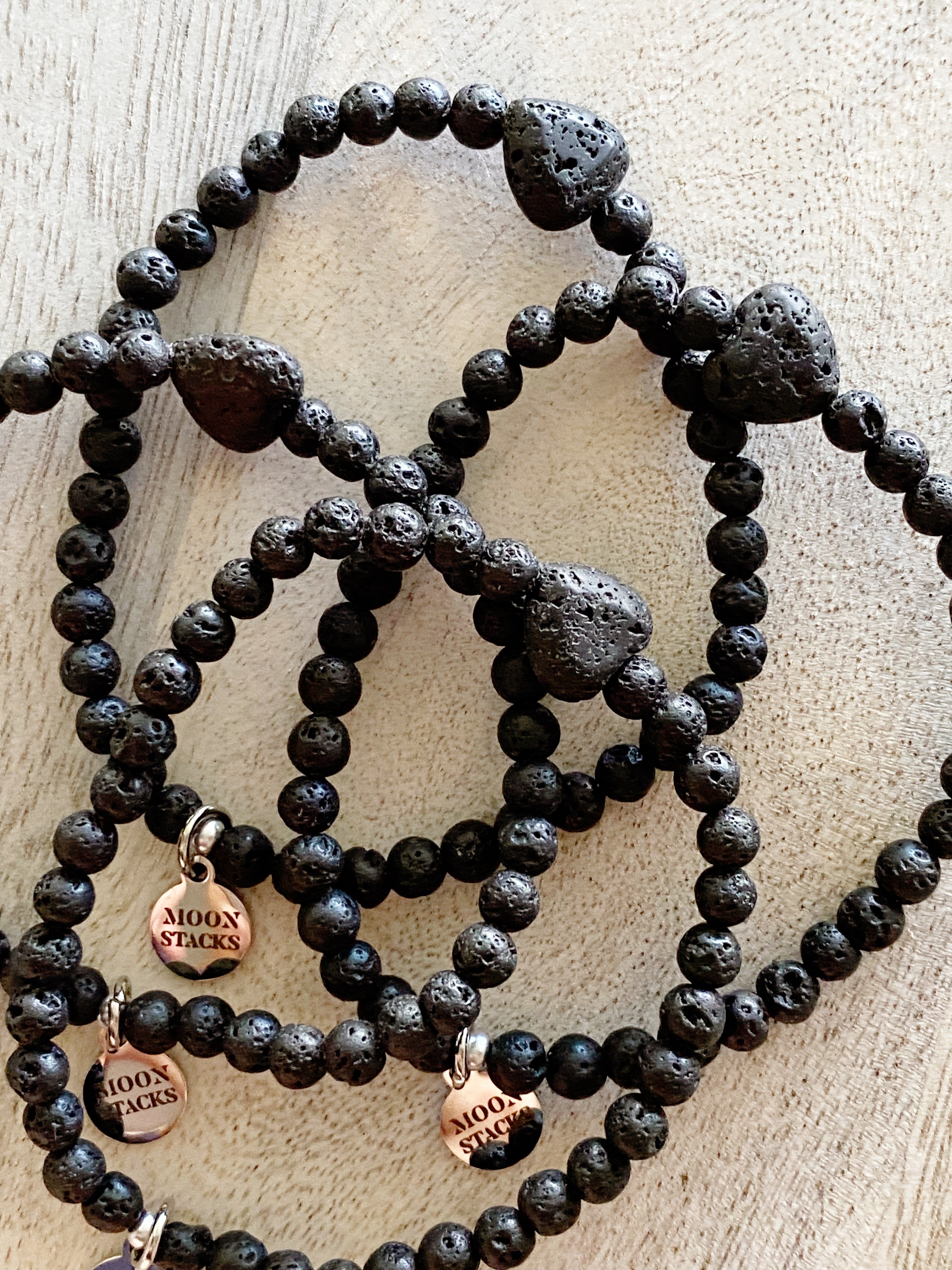 Dainty Lava Stone Heart Beaded Bracelet