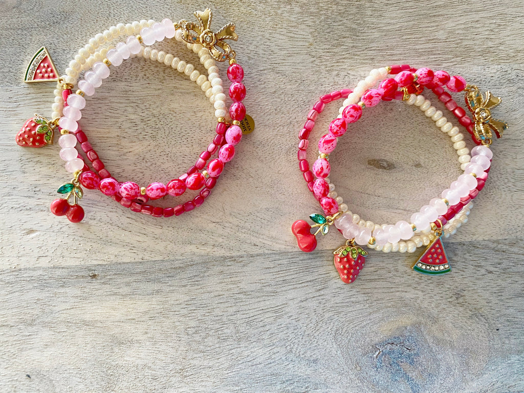 Strawberry Sorbet Beaded Beaded Bracelet Stack