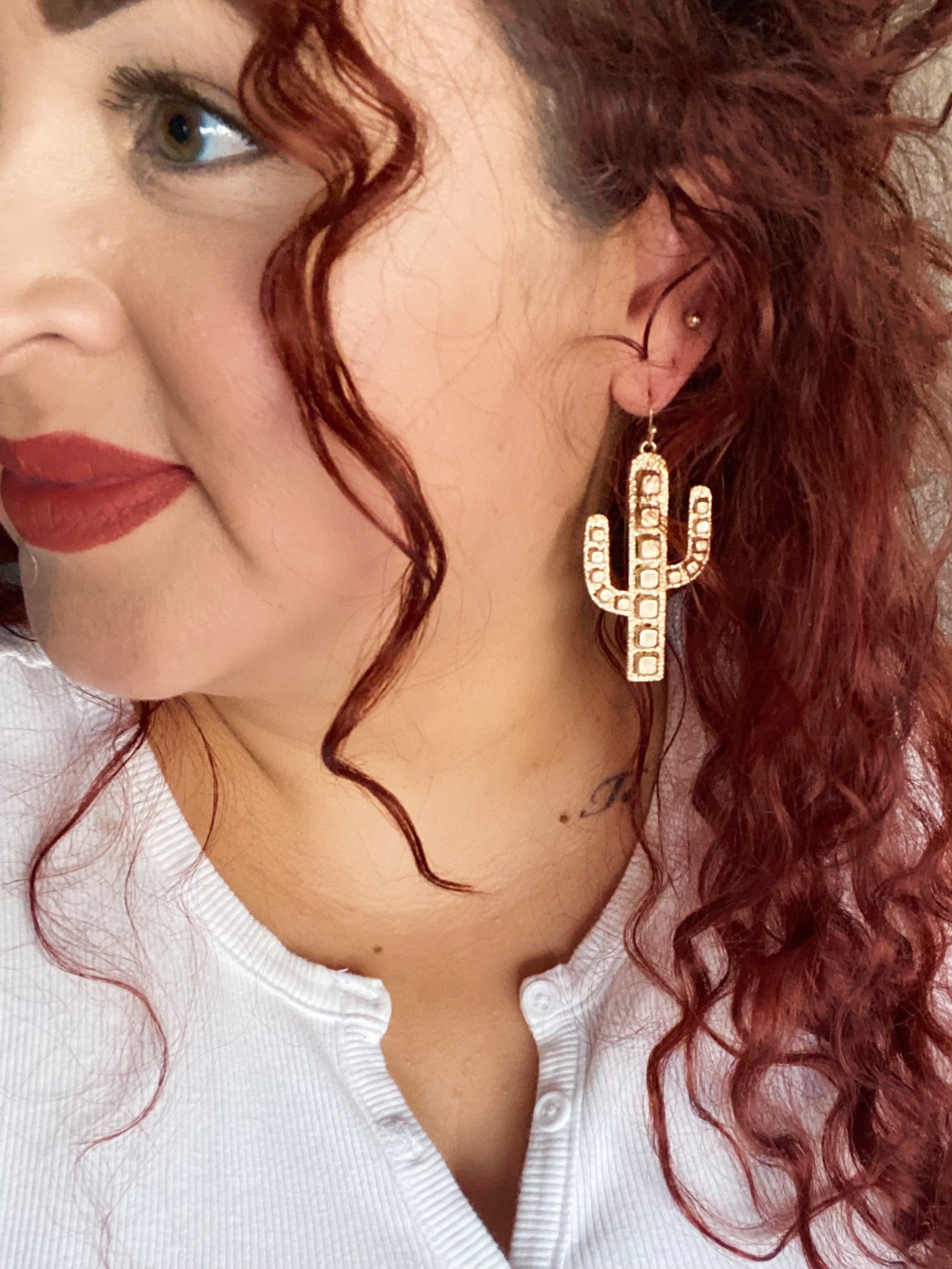 Golden Cactus Western Earrings