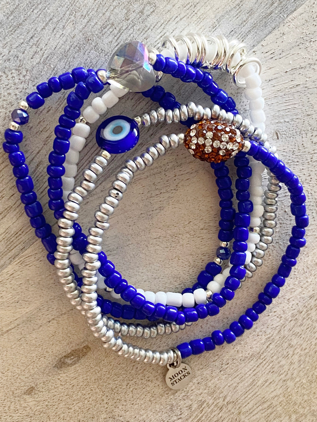 Blue & Silver Football Bracelet Stack
