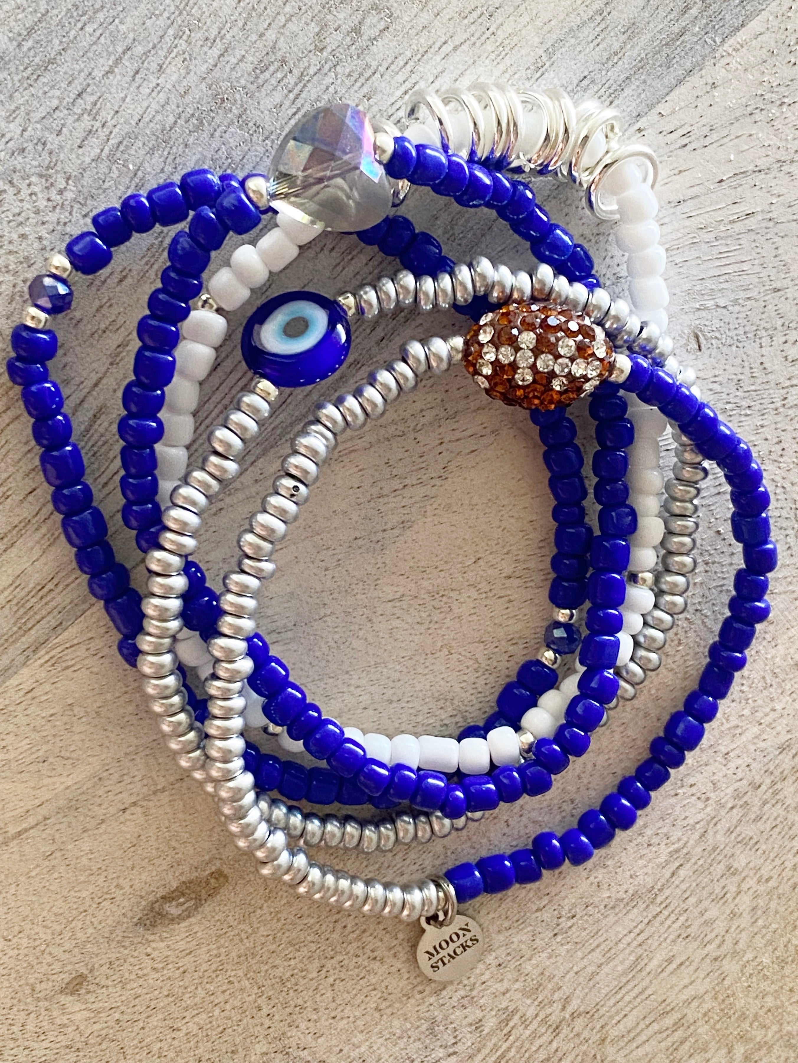 Blue & Silver Football Bracelet Stack