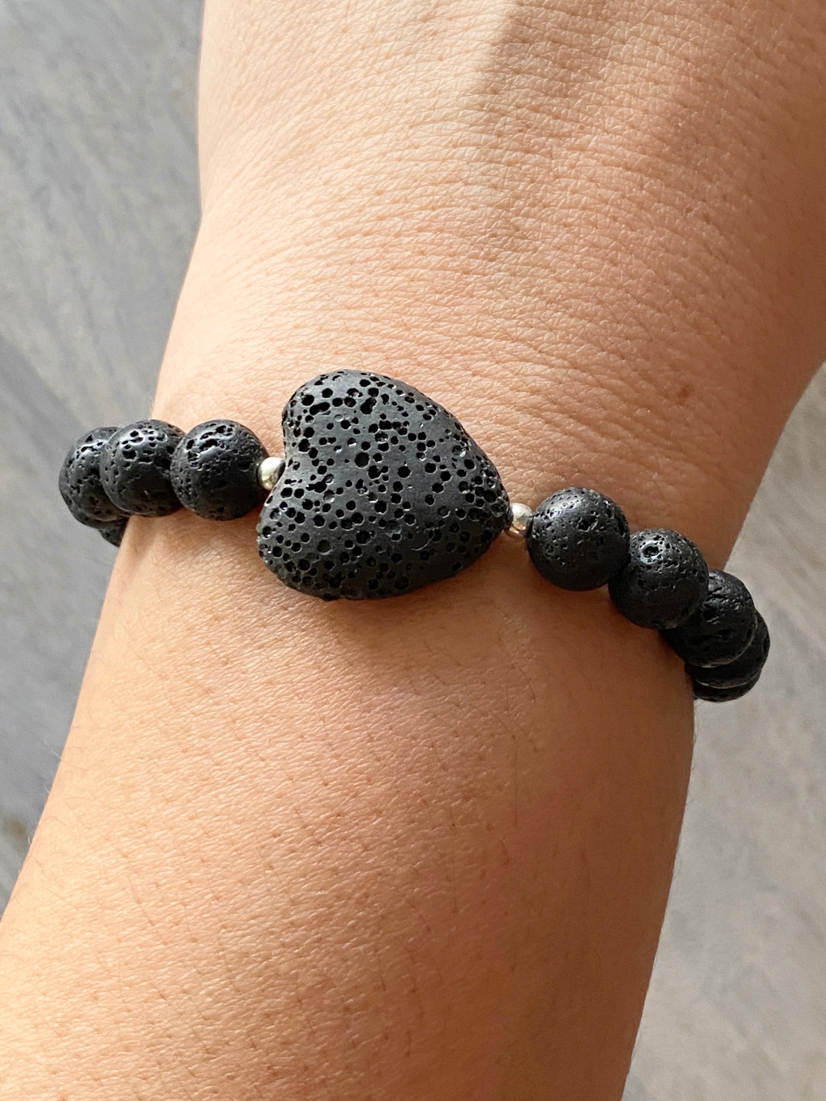 Lava stone heart beaded bracelet