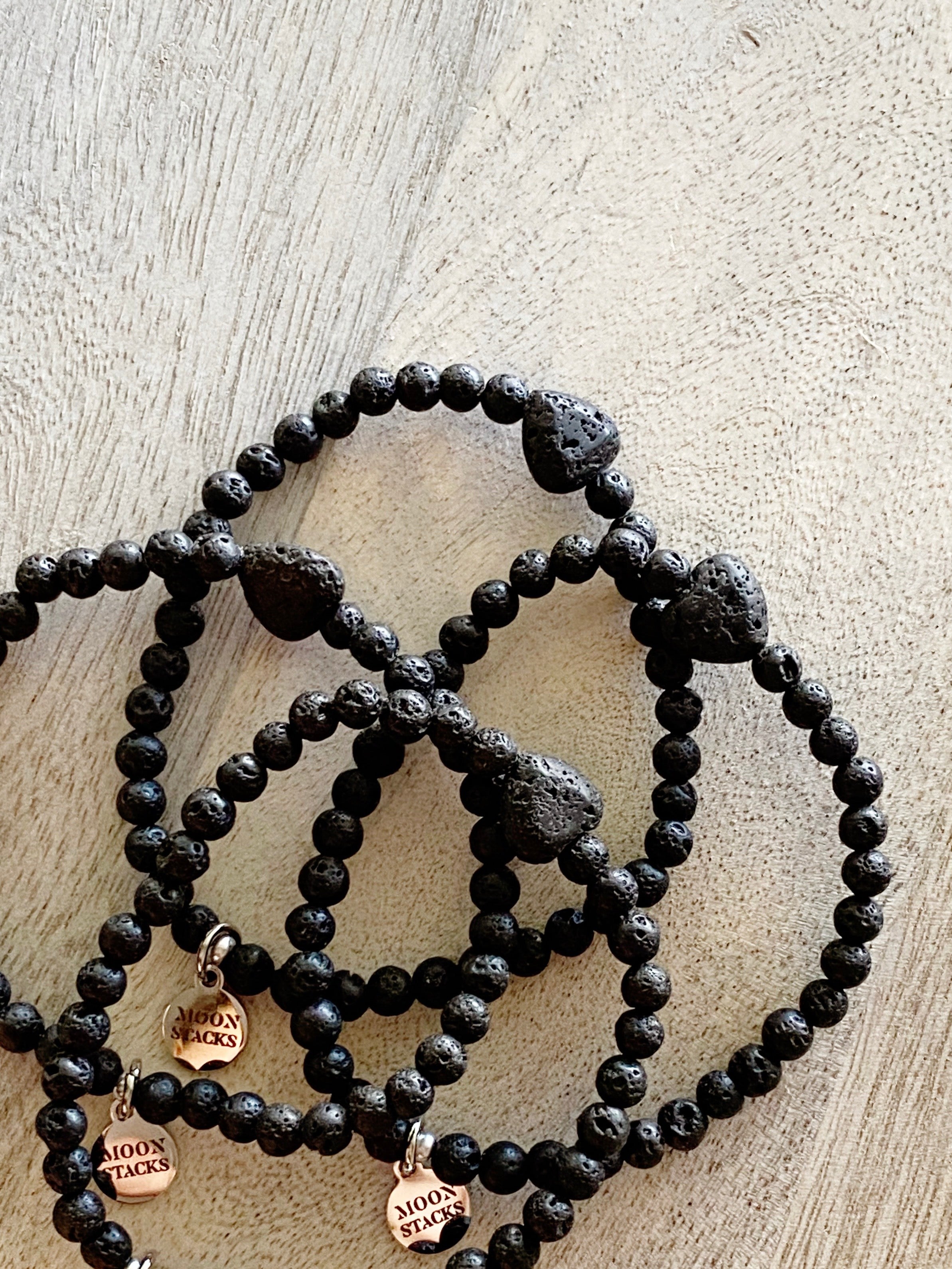 Dainty Lava Stone Heart Beaded Bracelet