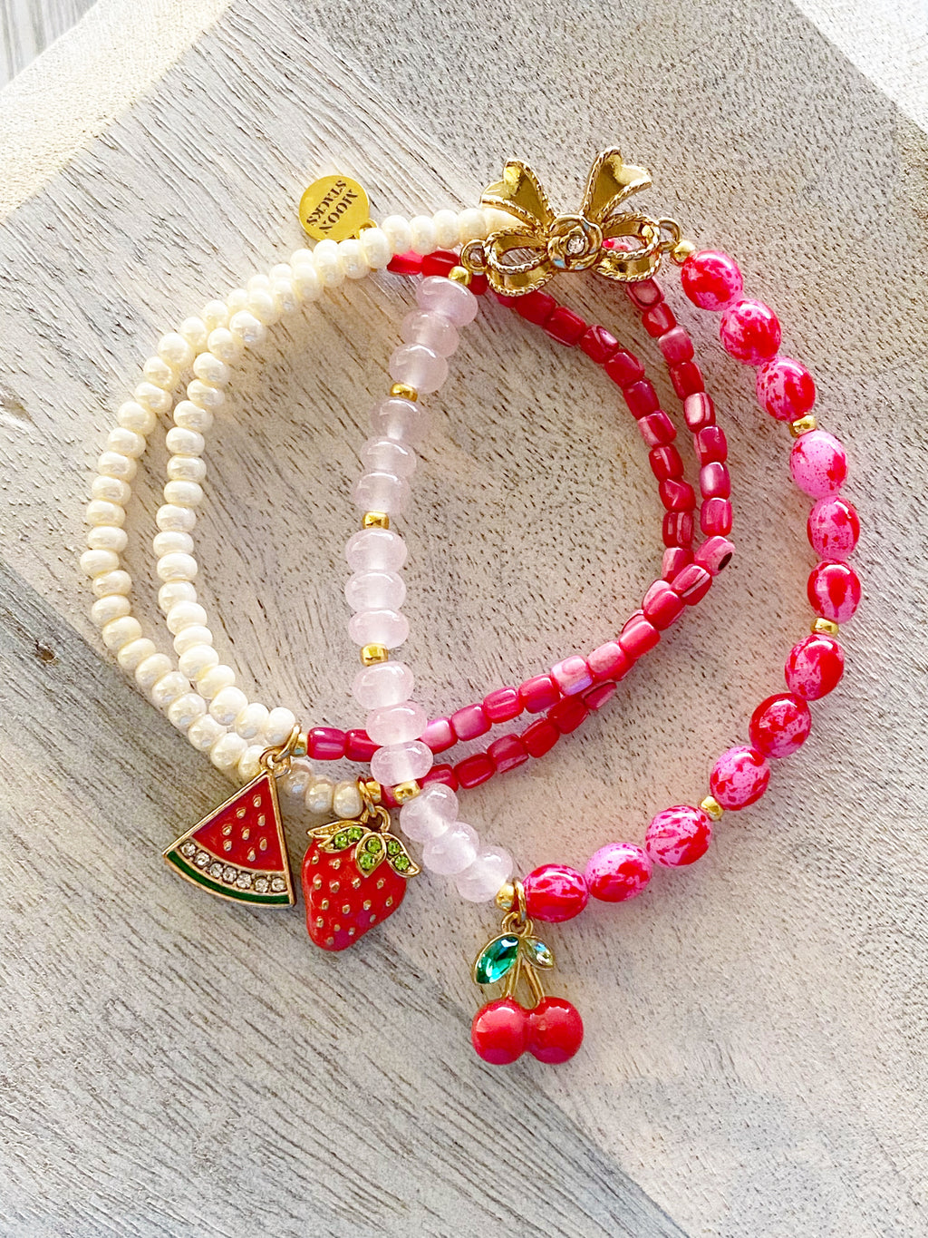 Strawberry Sorbet Beaded Beaded Bracelet Stack