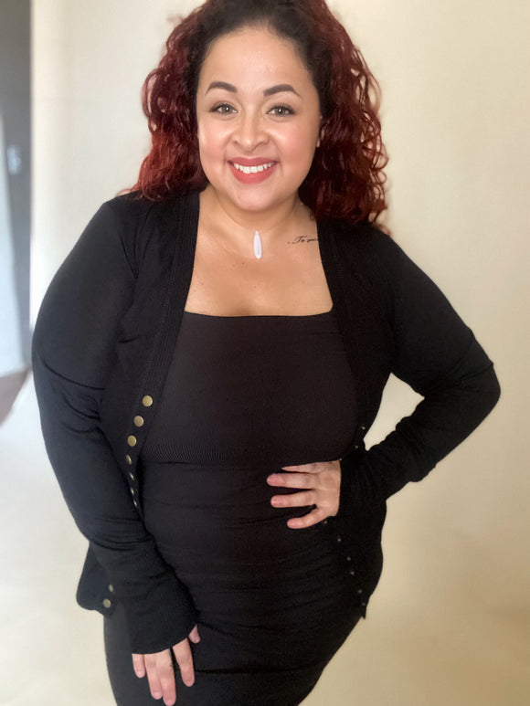 Basic Ribbed Mini Black Dress