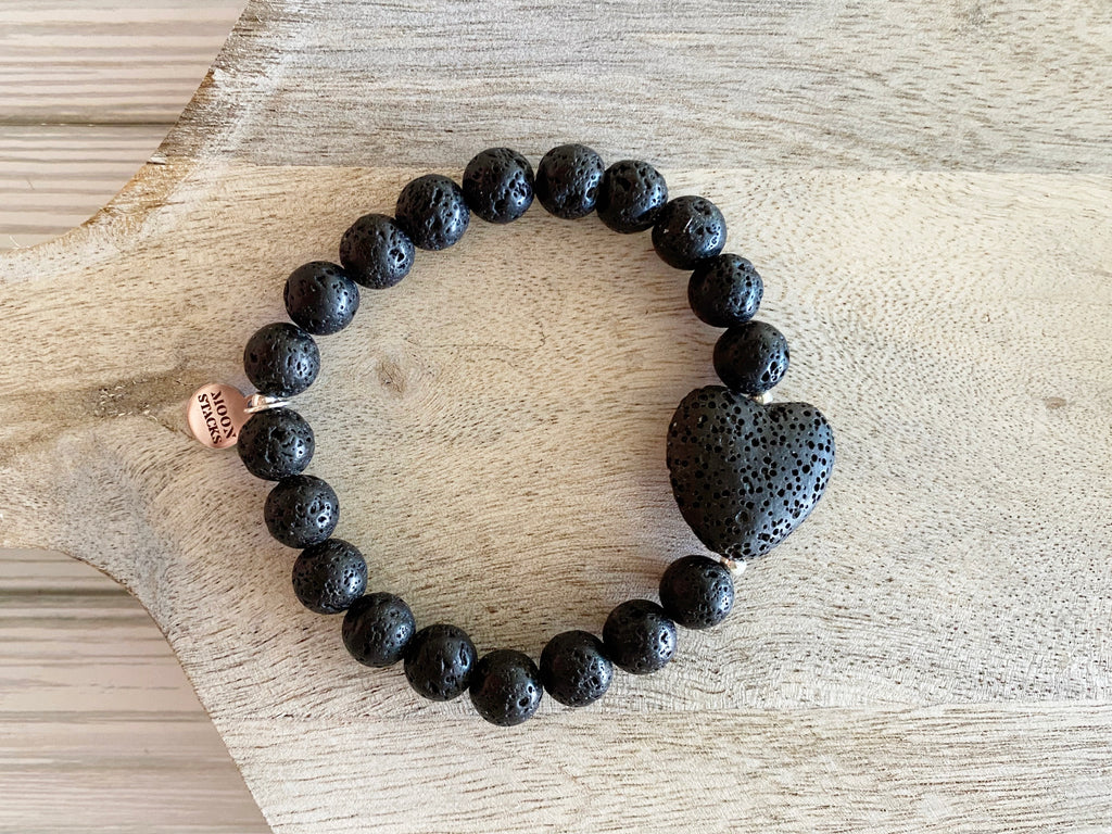 Lava stone heart beaded bracelet