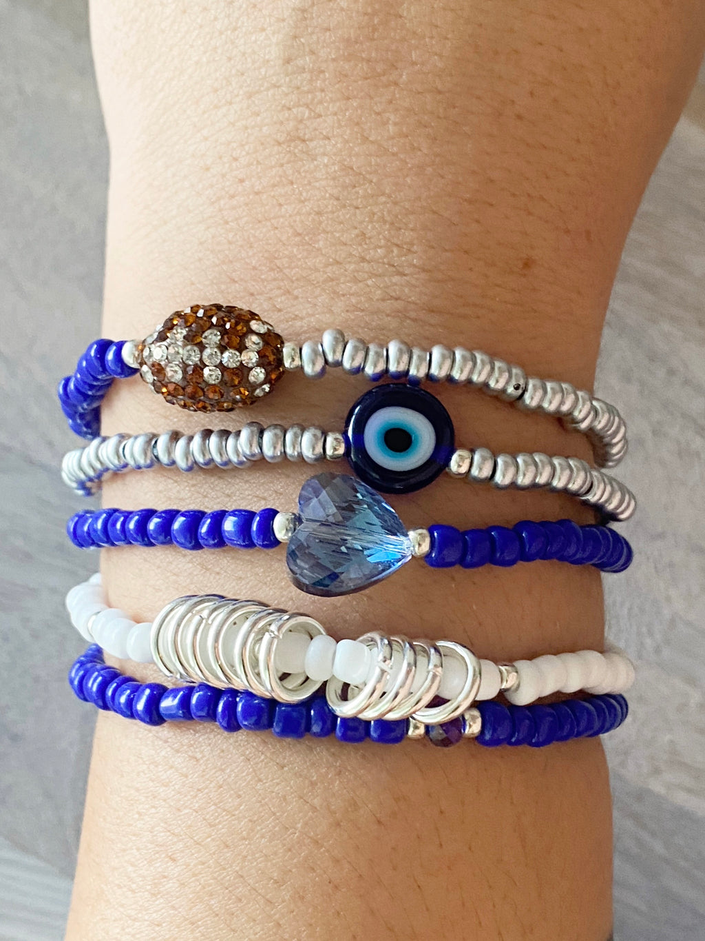 Blue & Silver Football Bracelet Stack