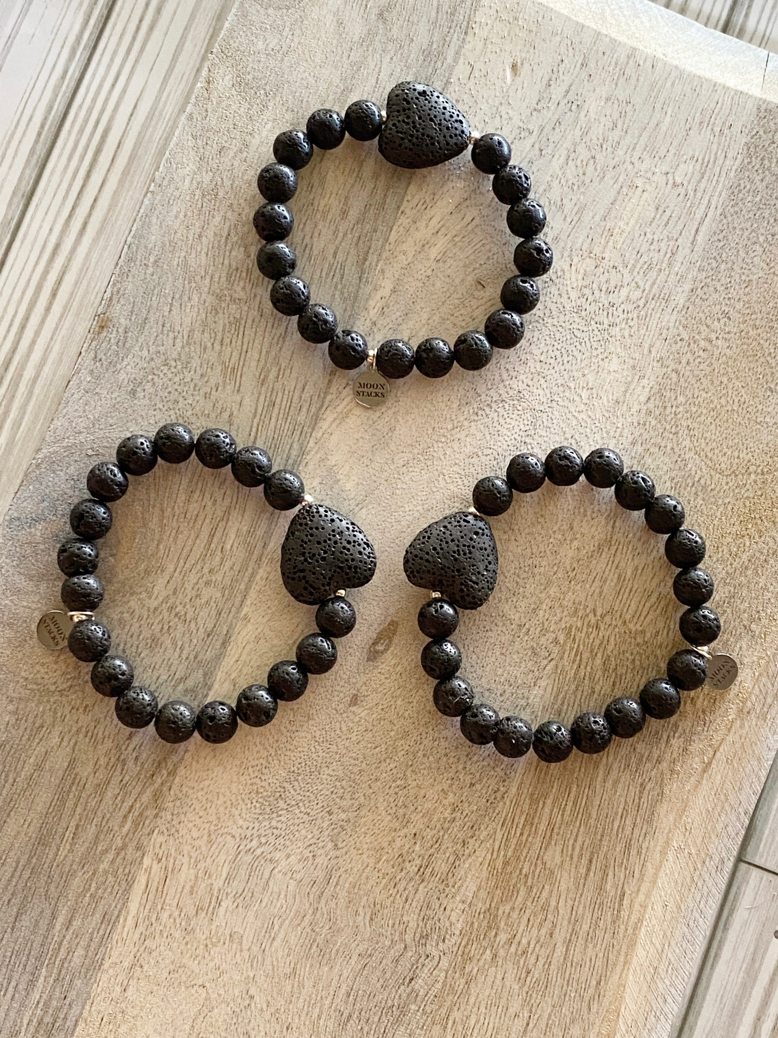 Lava stone heart beaded bracelet