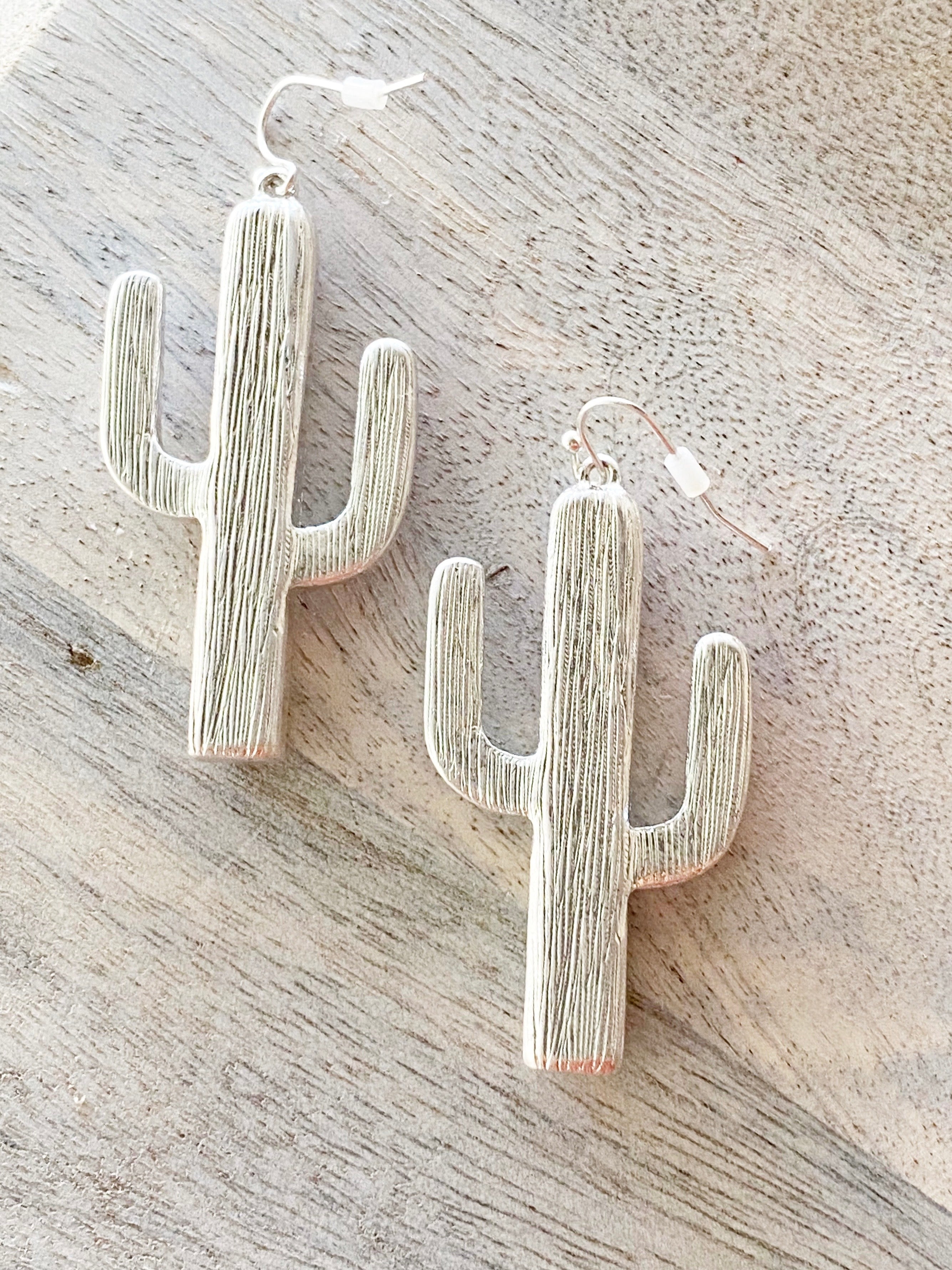 Silver Cactus Western Earrings
