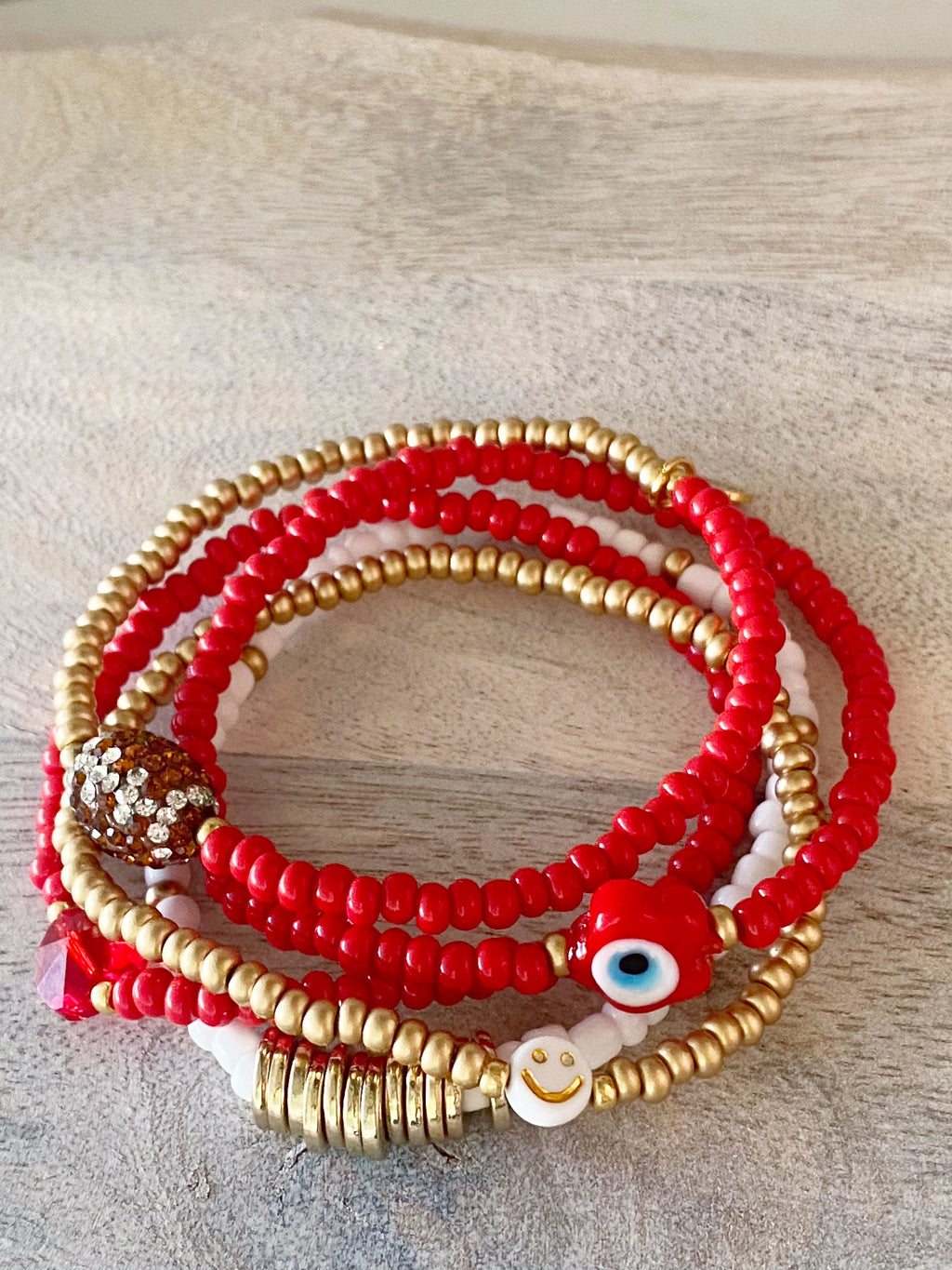 Red & Gold Football Bracelet Stack