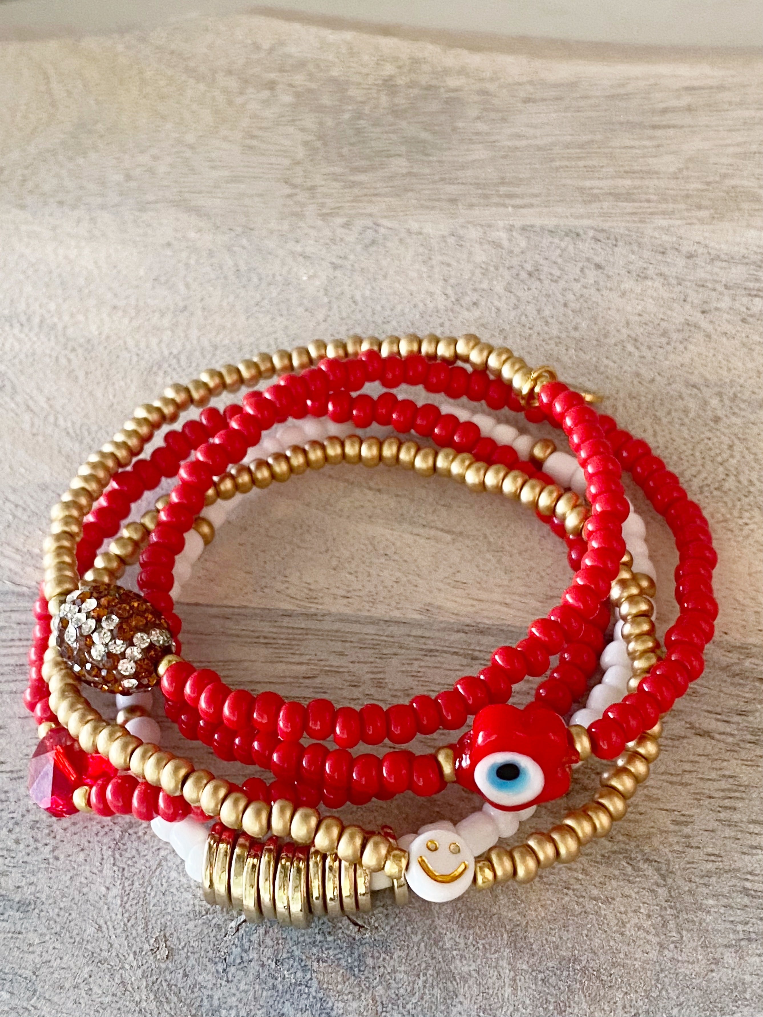 Red & Gold Football Bracelet Stack
