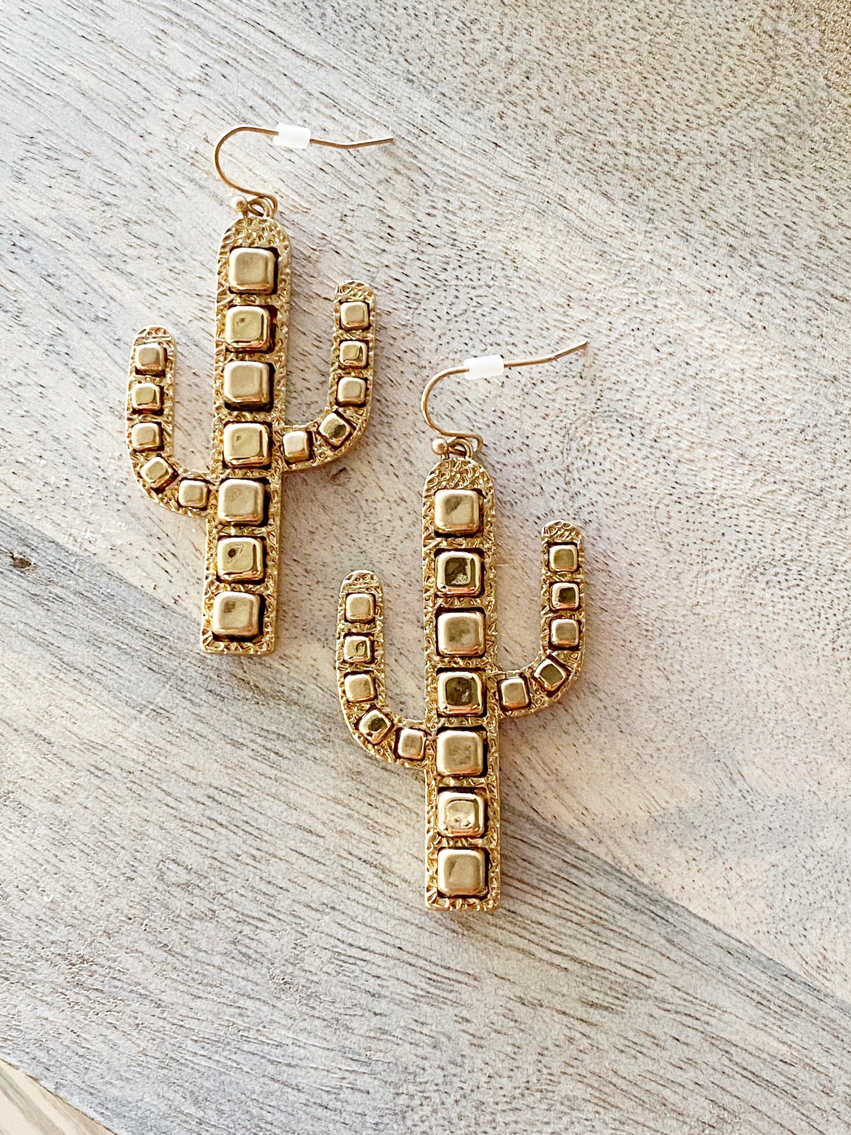Golden Cactus Western Earrings