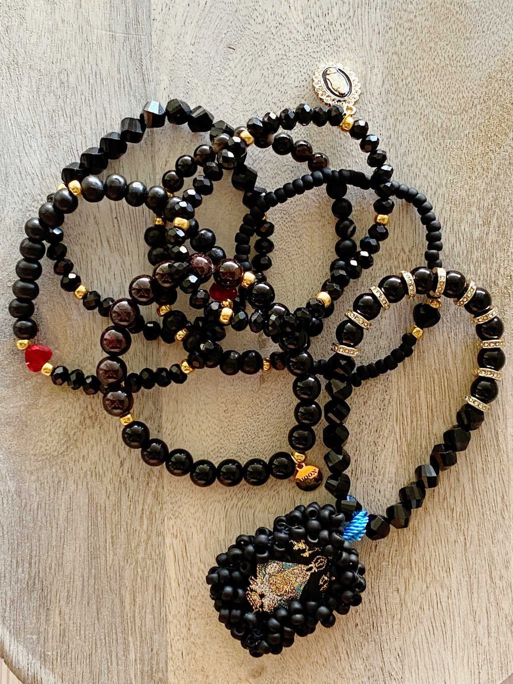 Black Escapulario Bracelet Stack