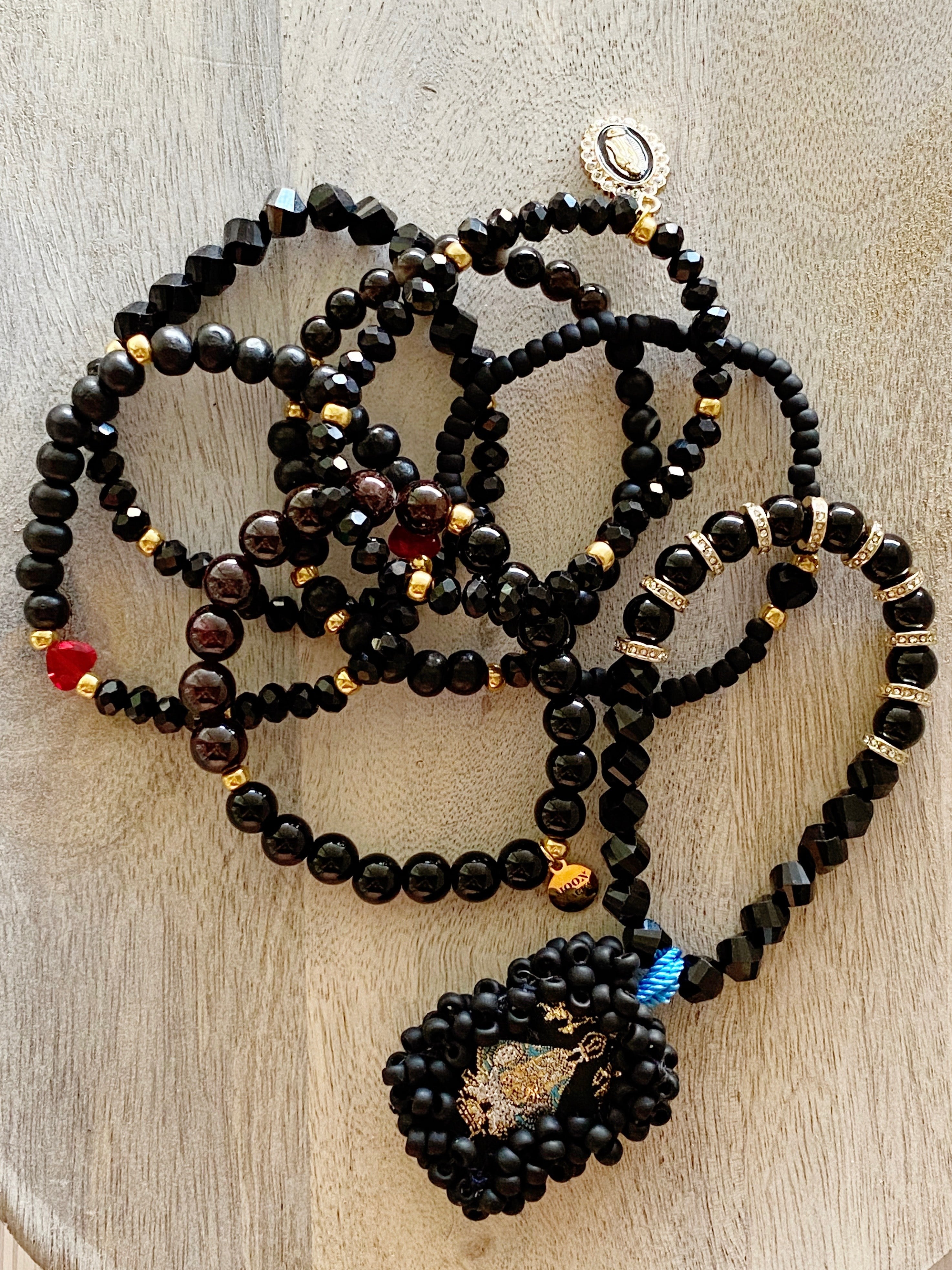 Black Escapulario Bracelet Stack