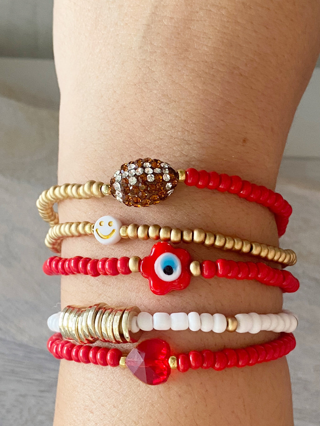 Red & Gold Football Bracelet Stack