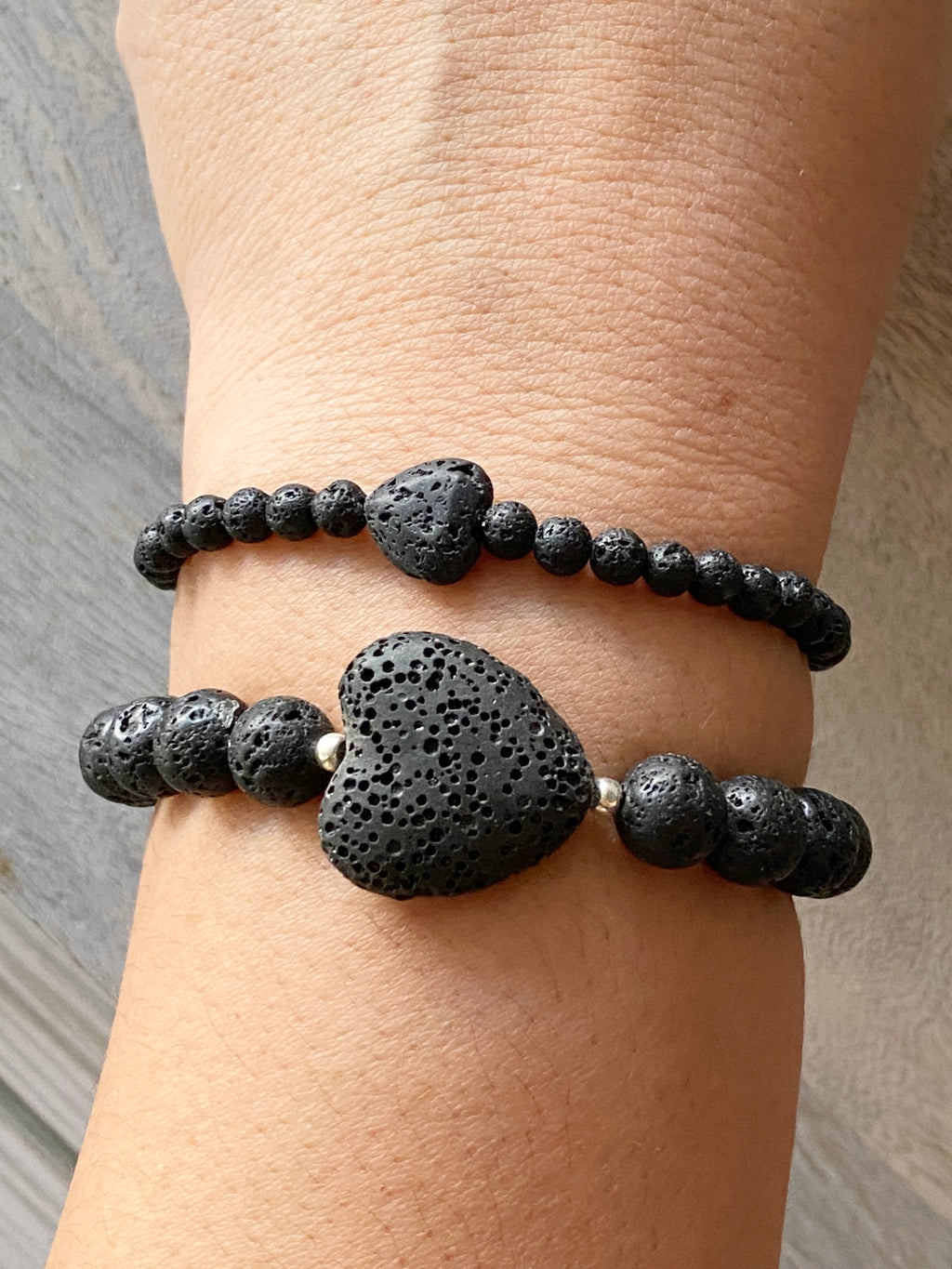 Lava stone heart beaded bracelet