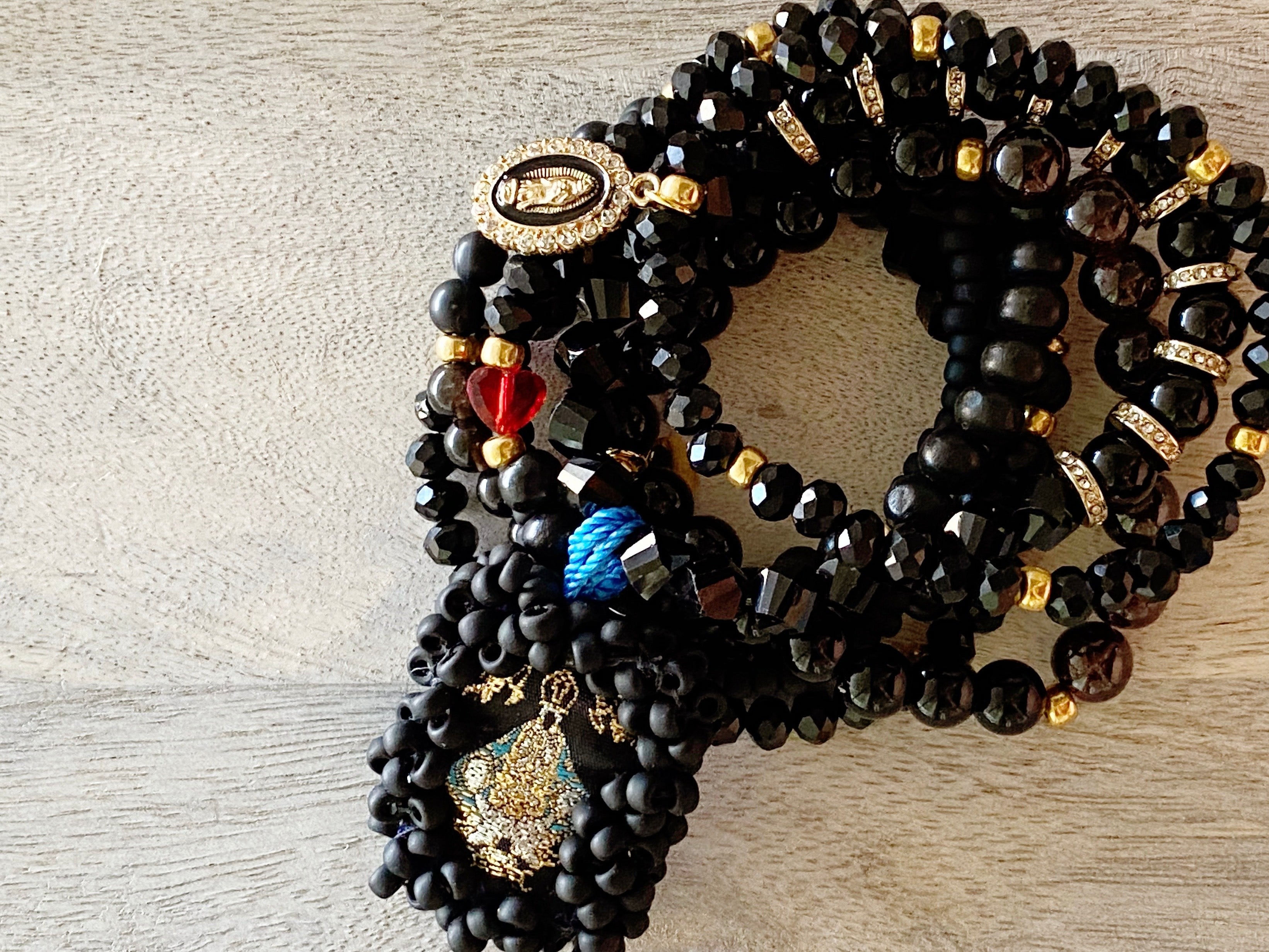 Black Escapulario Bracelet Stack
