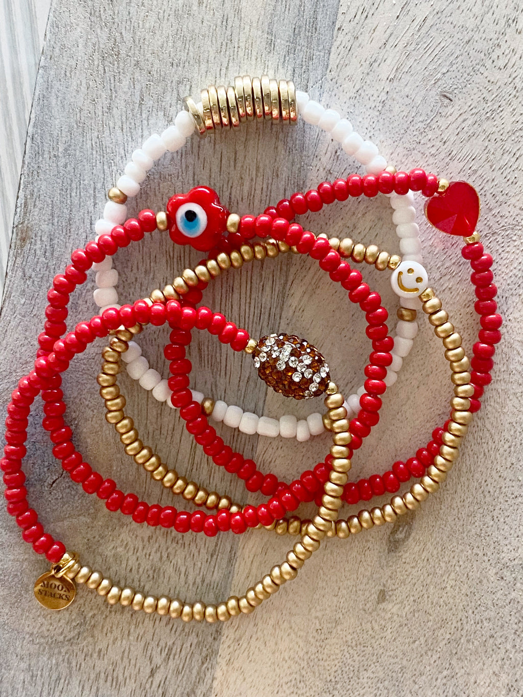 Red & Gold Football Bracelet Stack