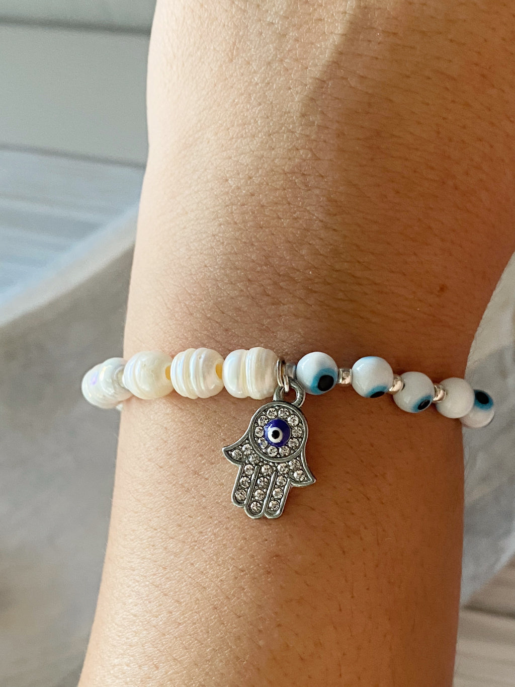 White Evil Eye Protection Bracelet