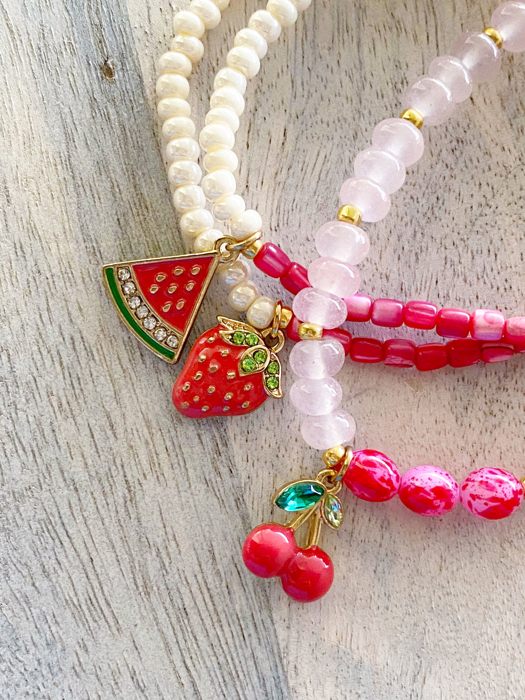 Strawberry Sorbet Beaded Beaded Bracelet Stack