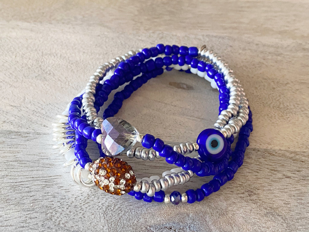 Blue & Silver Football Bracelet Stack
