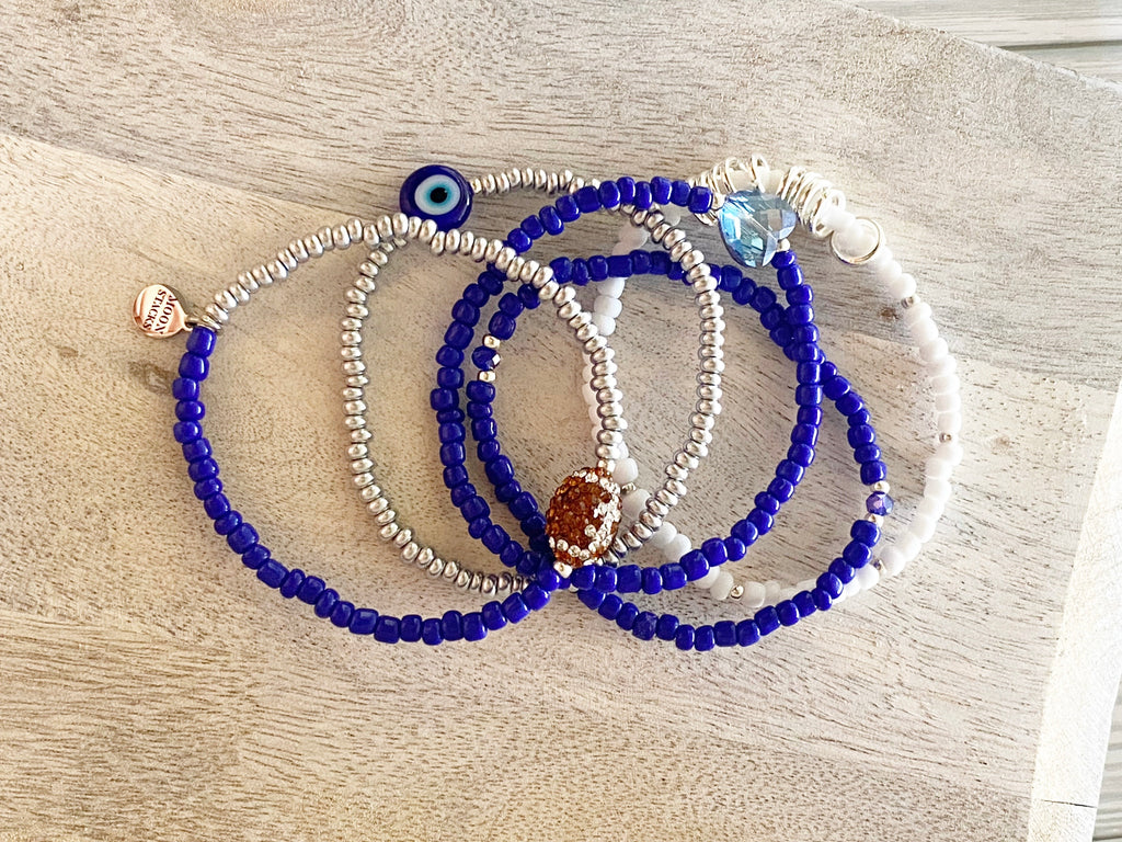 Blue & Silver Football Bracelet Stack