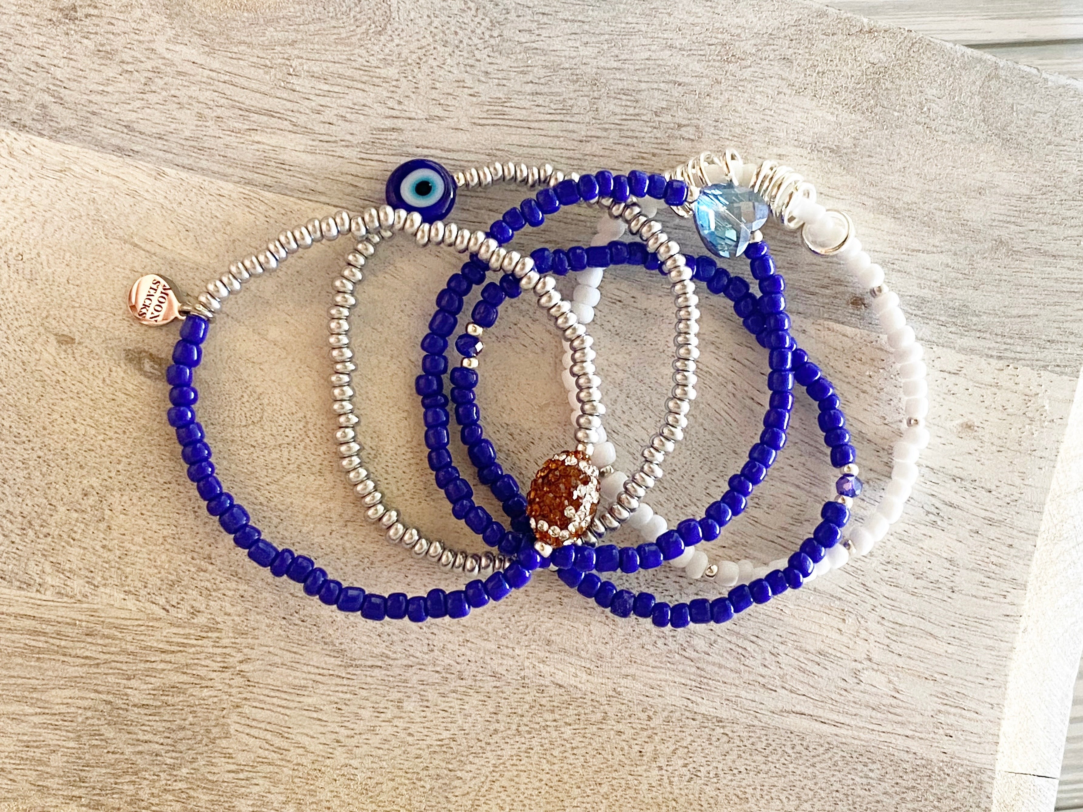 Blue & Silver Football Bracelet Stack