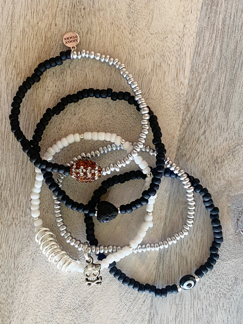 Black & Silver Football Bracelet Stack
