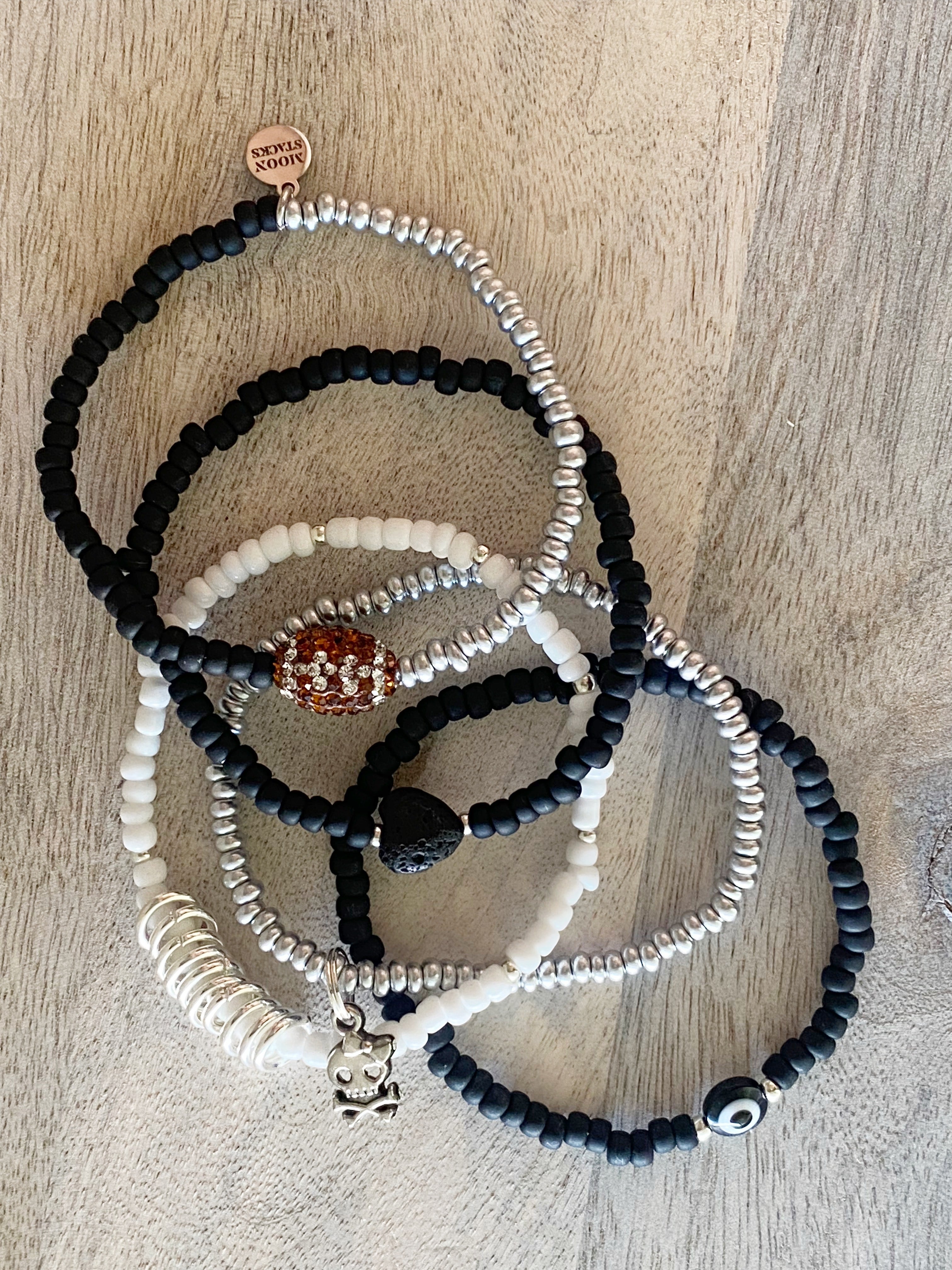 Black & Silver Football Bracelet Stack