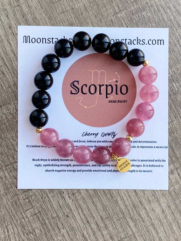 Scorpio Unisex Onyx & Cherry Quartz Beaded Bracelet