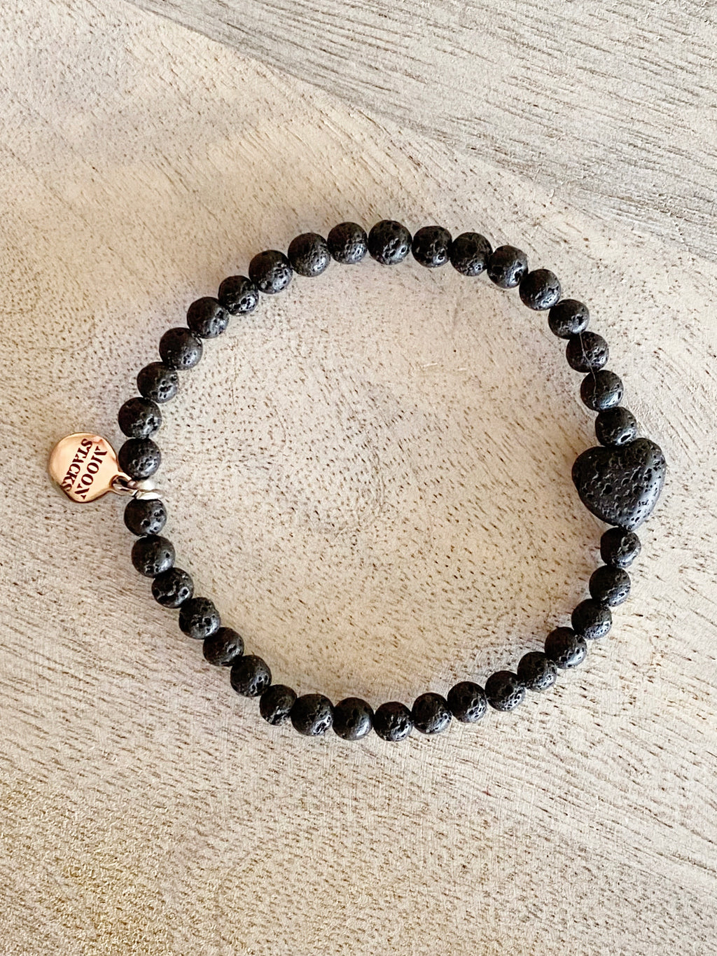 Dainty Lava Stone Heart Beaded Bracelet