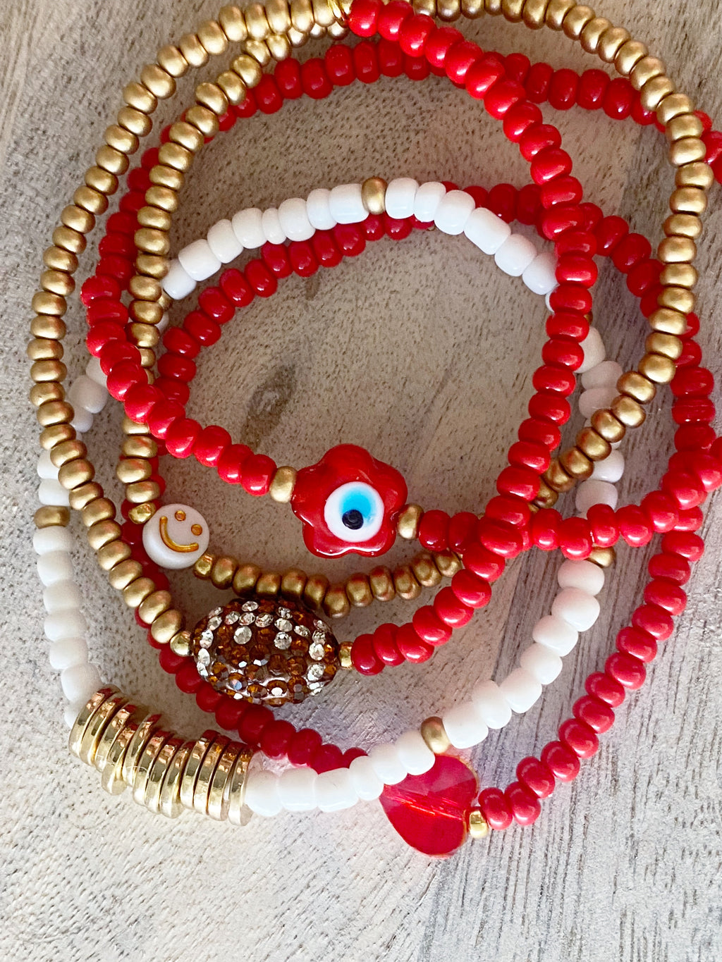 Red & Gold Football Bracelet Stack