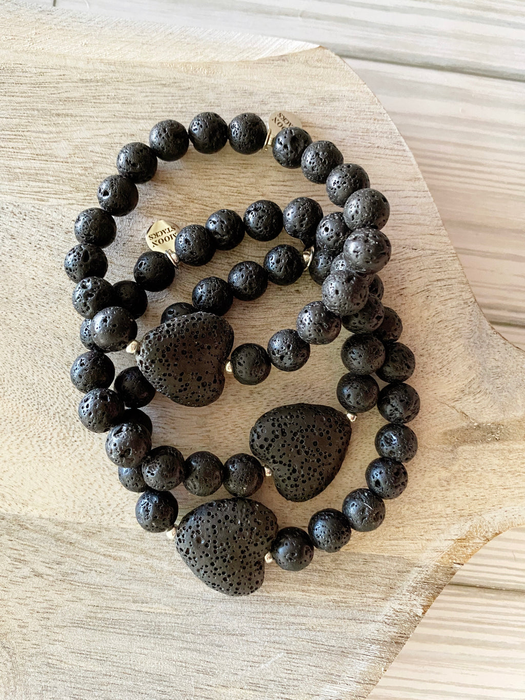 Lava stone heart beaded bracelet