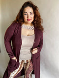 Free Falling Long Cardigan Wine