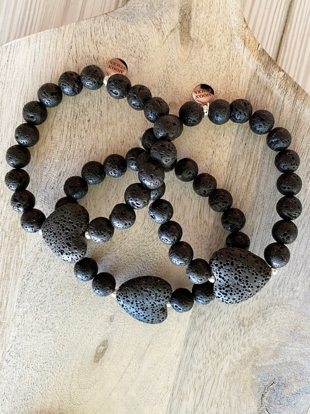Lava stone heart beaded bracelet