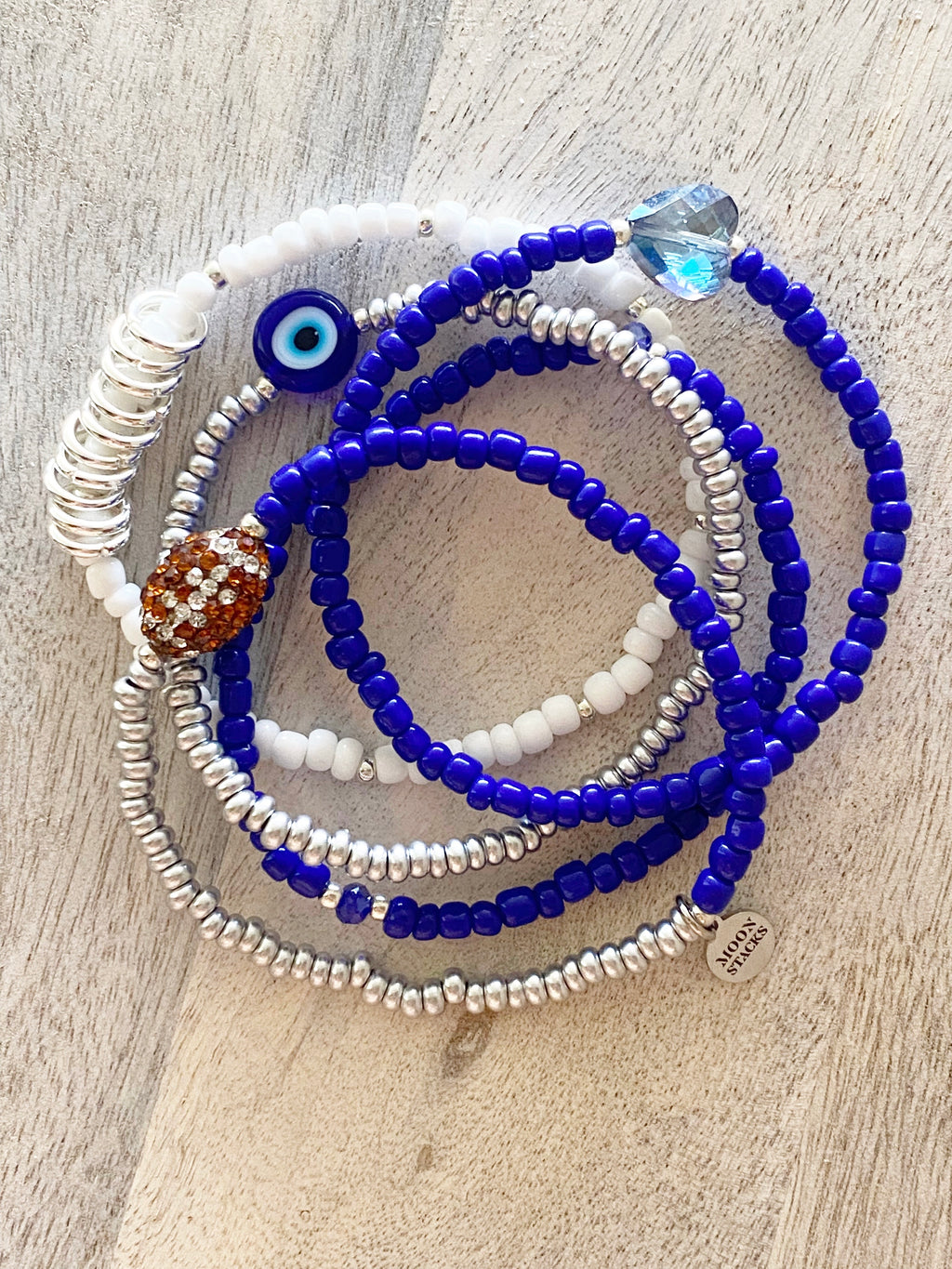 Blue & Silver Football Bracelet Stack